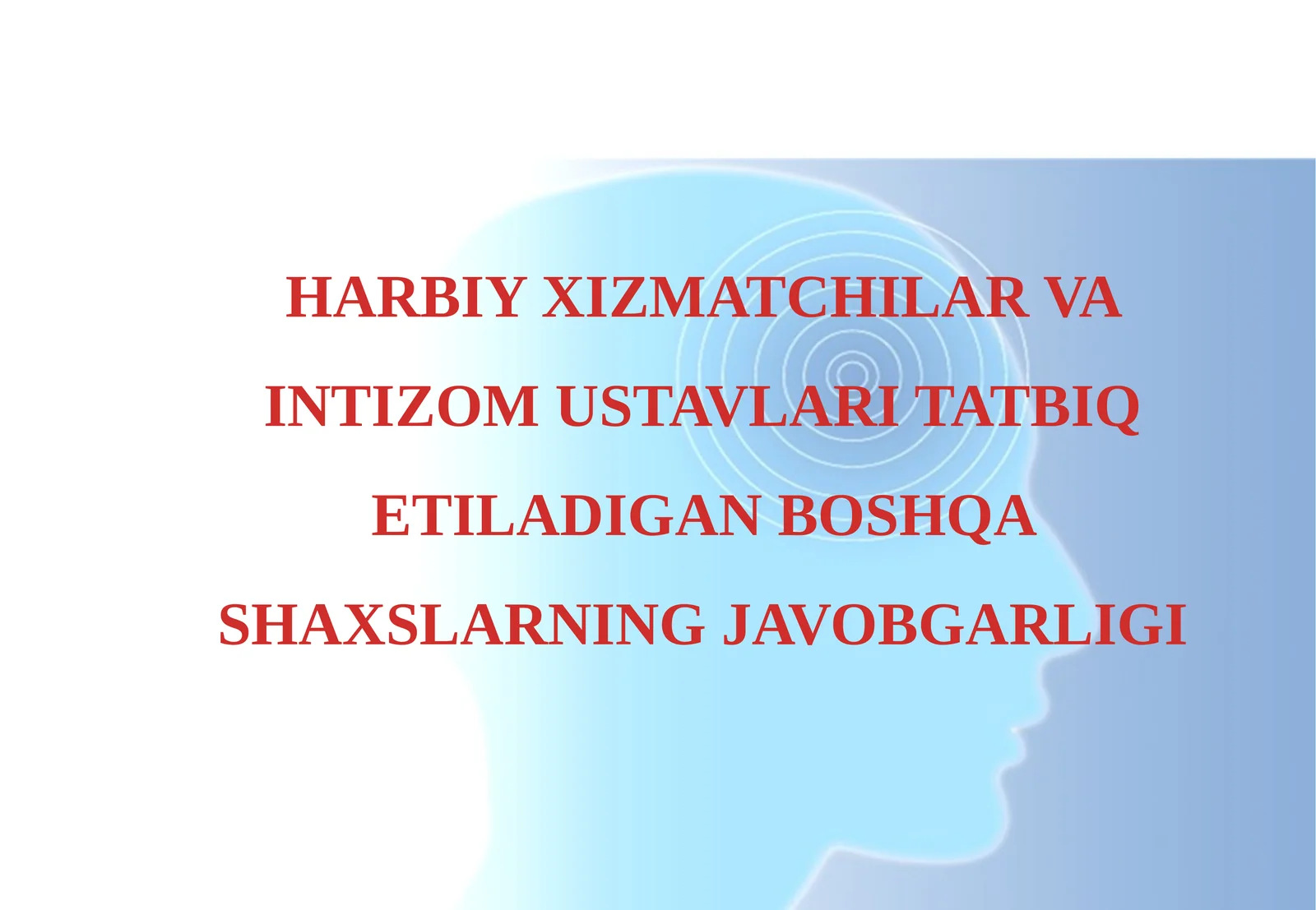 HARBIY XIZMATCHILAR VA INTIZOM USTAVLARI TATBIQ ETILADIGAN BOSHQA SHAXSLARNING JAVOBGARLIGI