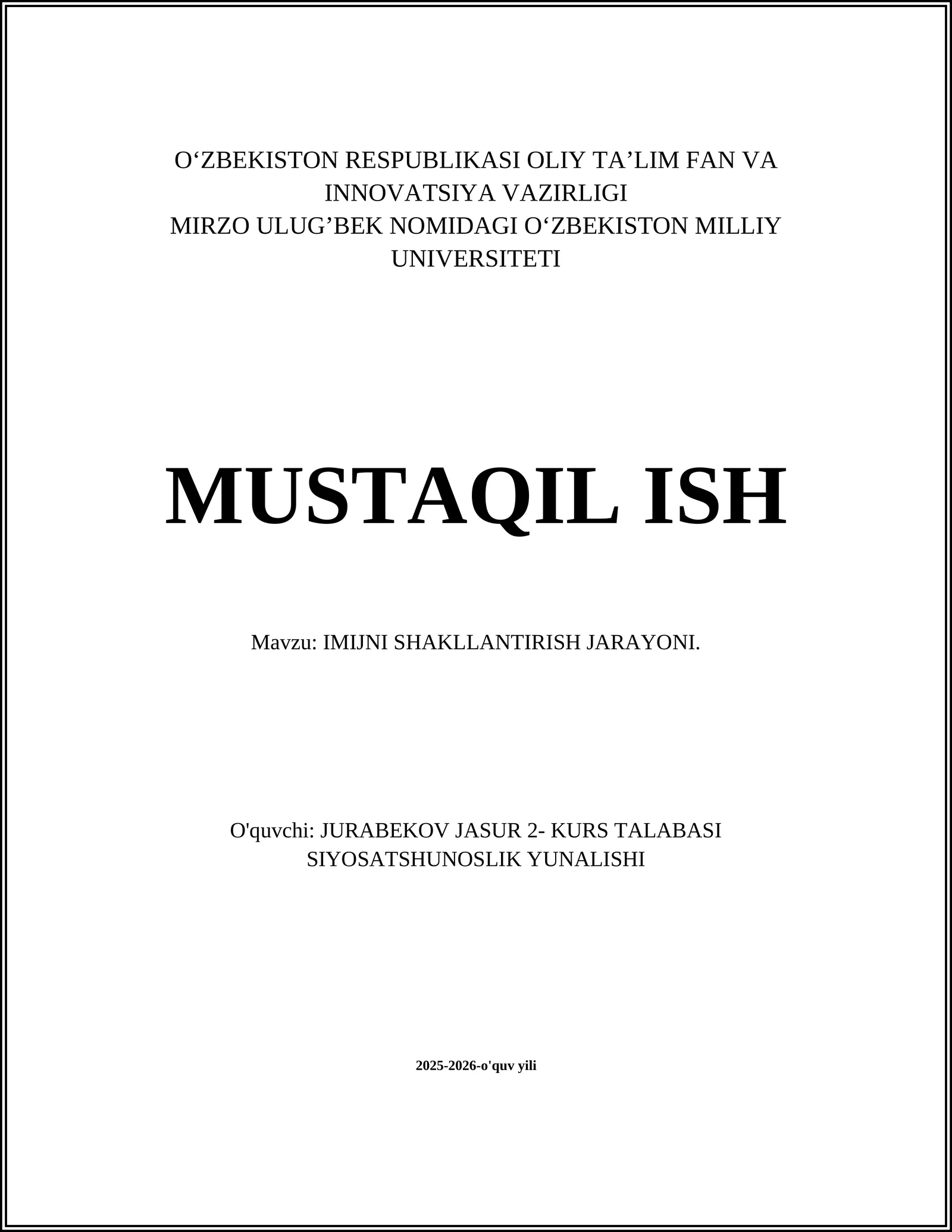 IMIJNI SHAKLLANTIRISH JARAYONI