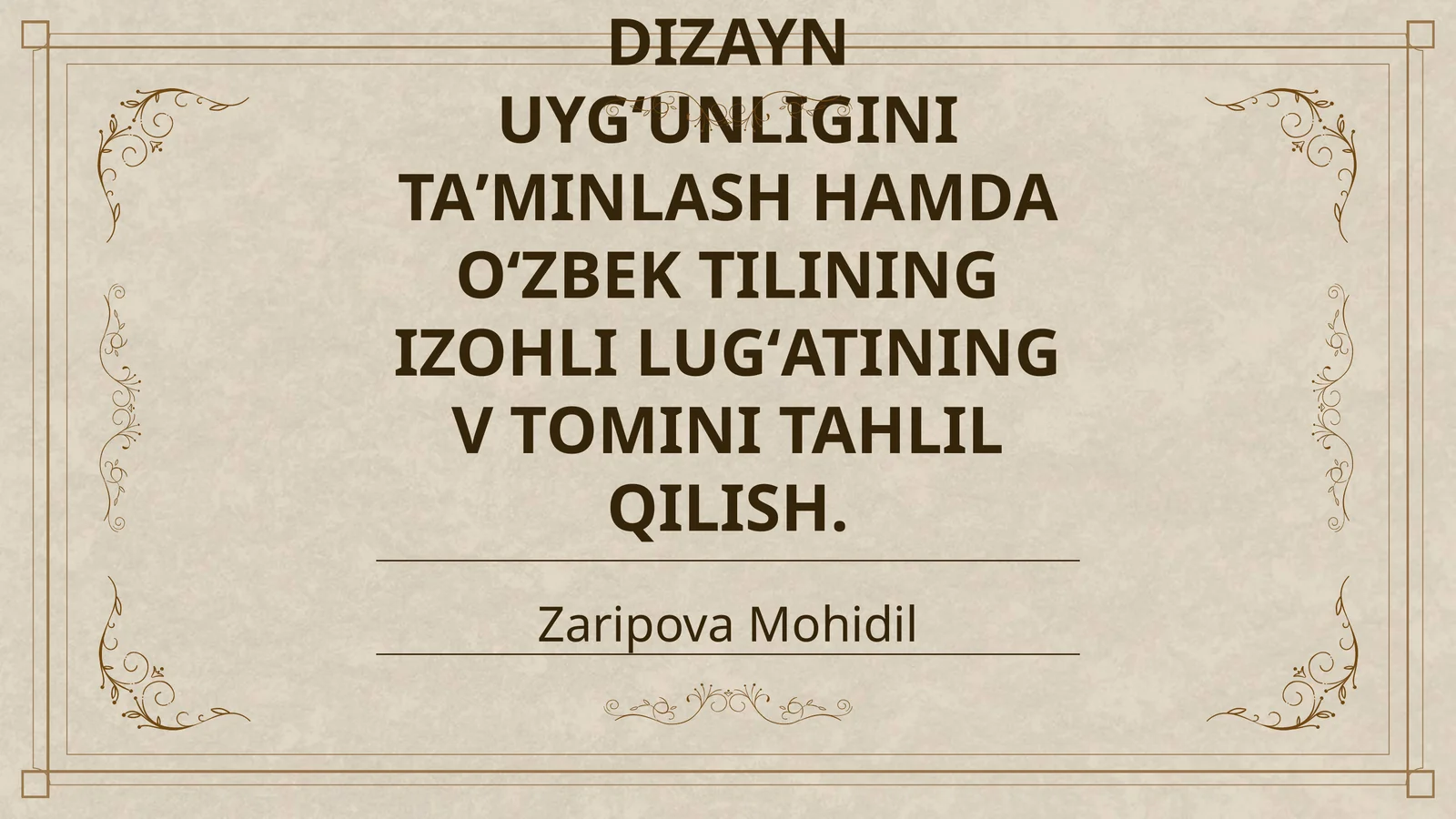 NASHRDA MATN VA DIZAYN UYGʻUNLIGINI TAʼMINLASH HAMDA OʻZBEK TILINING IZOHLI LUGʻATINING V TOMINI TAHLIL QILISH