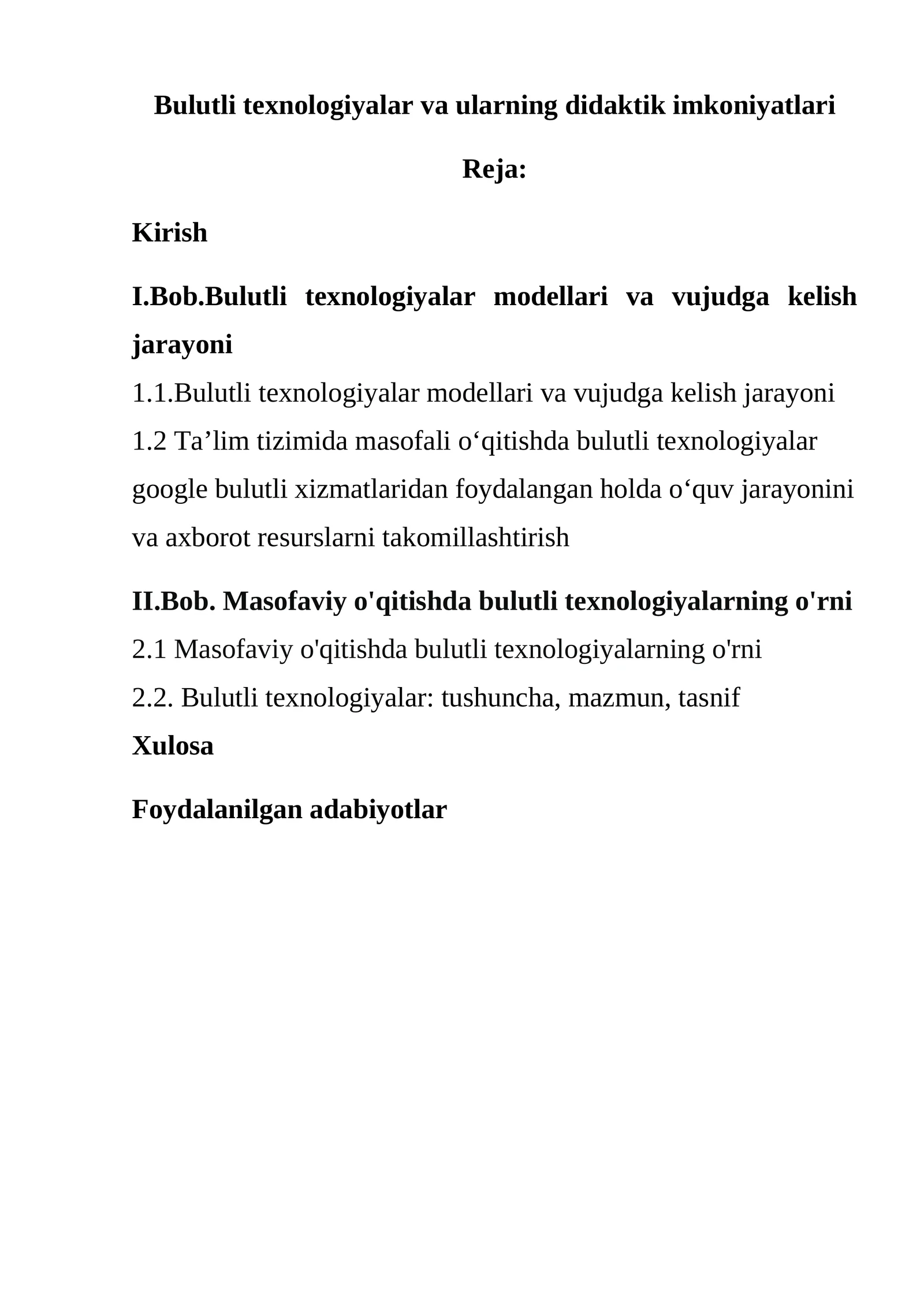 Bulutli texnologiyalar va ularning didaktik imkoniyatlari