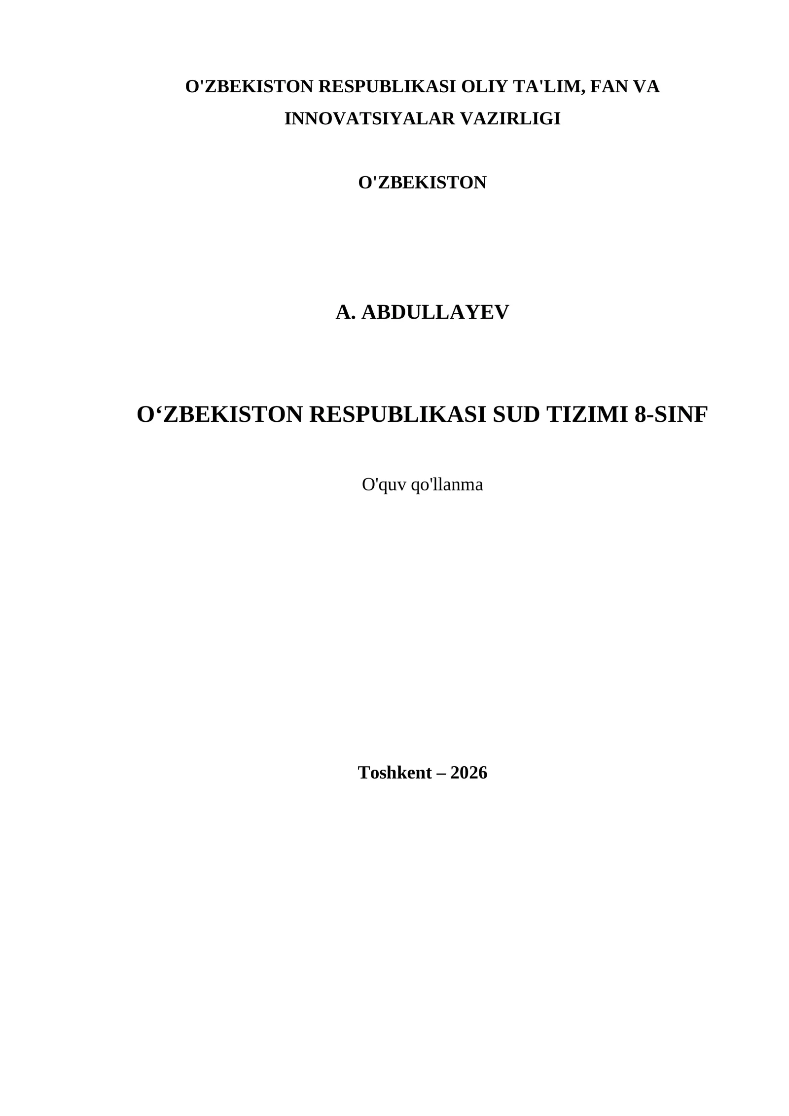 O‘ZBEKISTON RESPUBLIKASI SUD TIZIMI 8-SINF