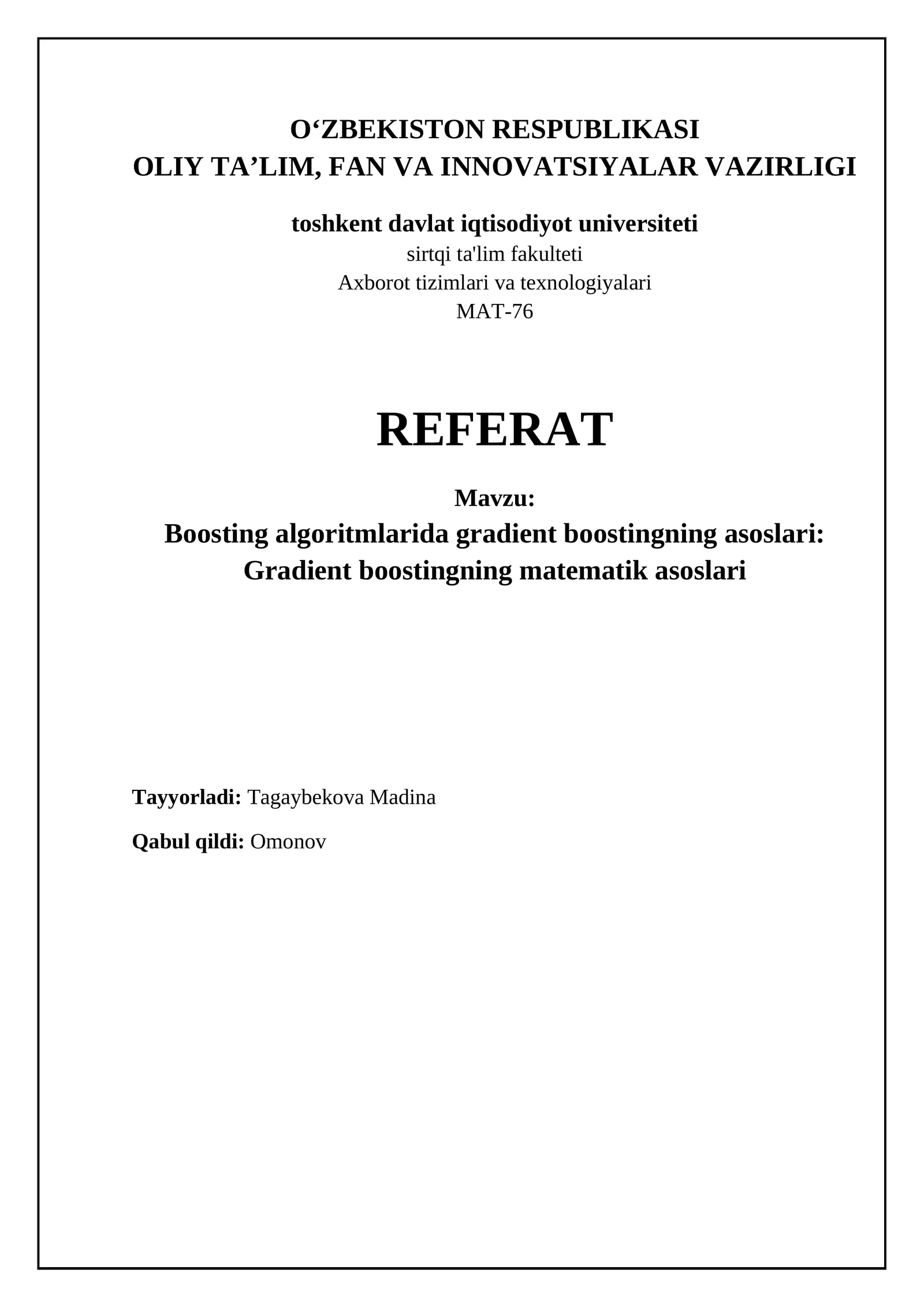 Gradient Boostingning Matematik Asoslari