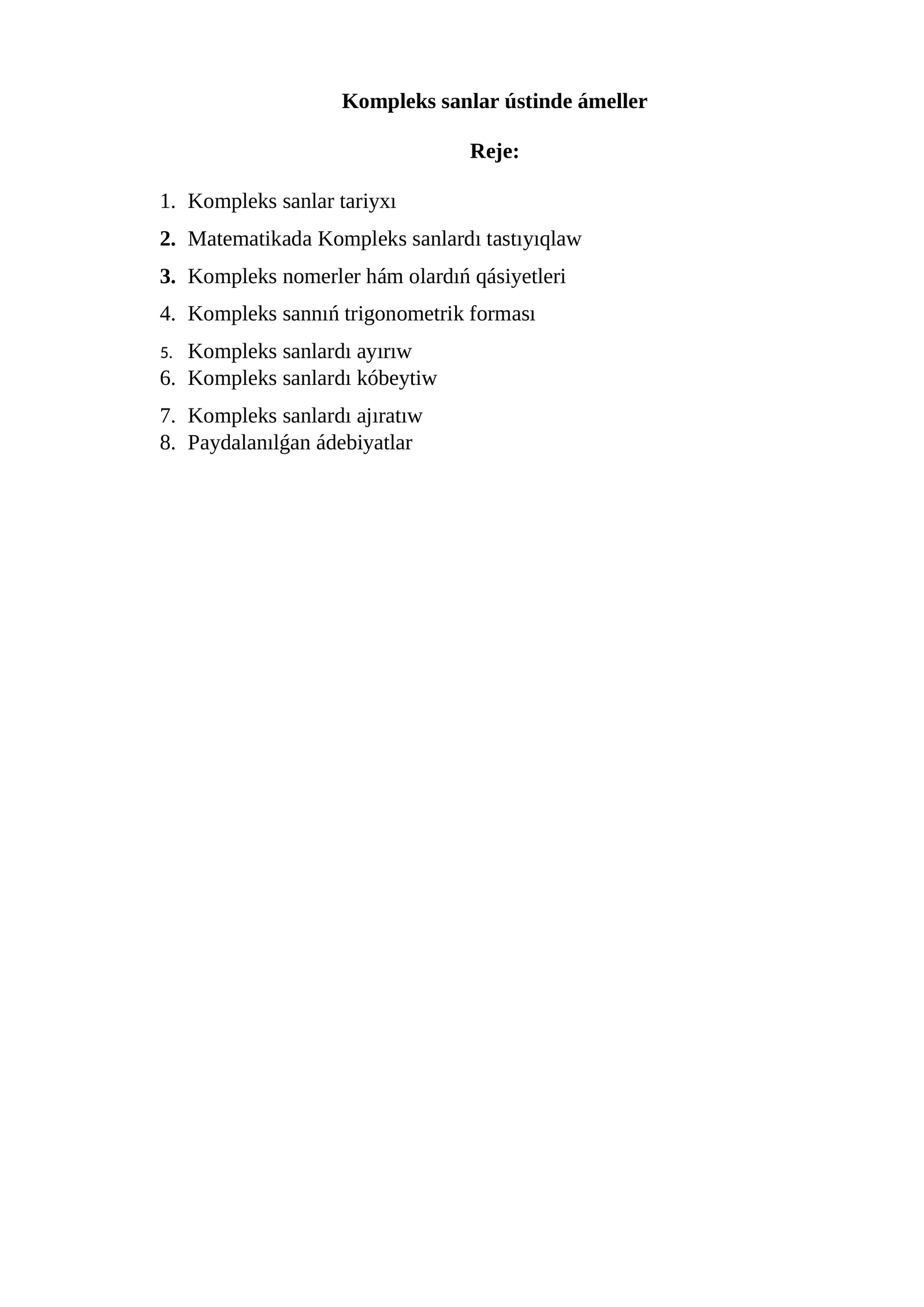 Kompleks sanlar ústinde ámeller