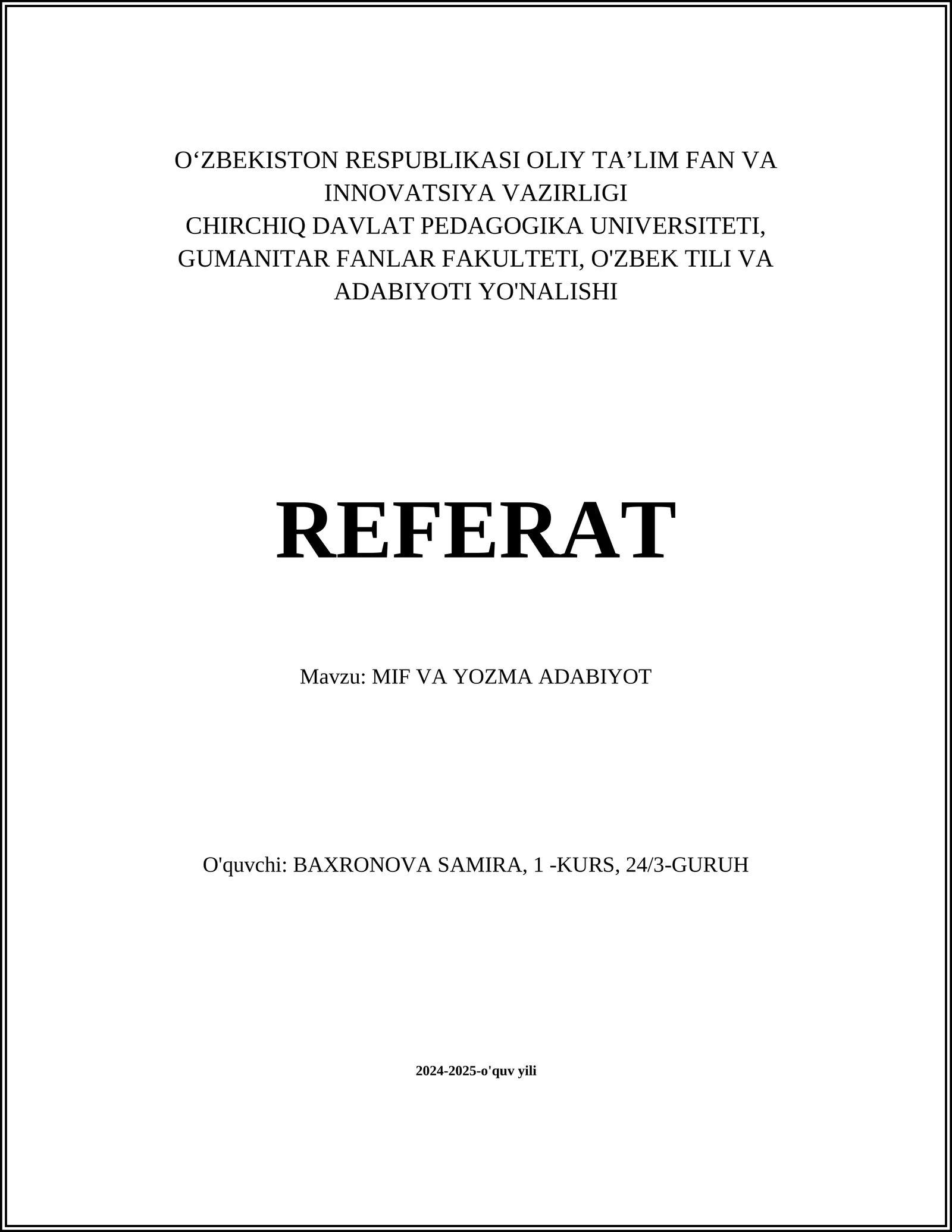 MIF VA YOZMA ADABIYOT