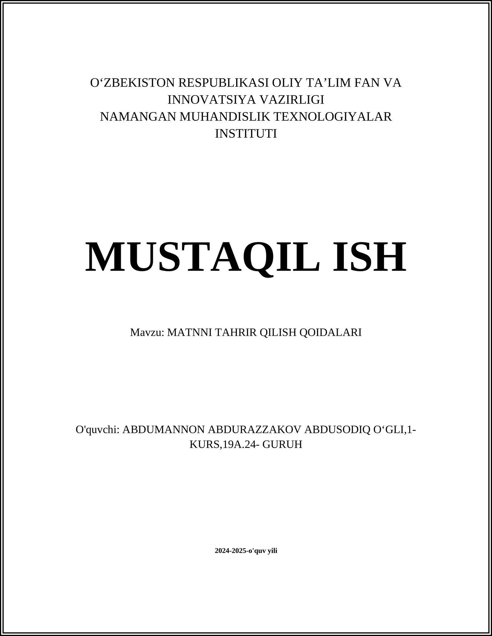 MATNNI TAHRIR QILISH QOIDALARI