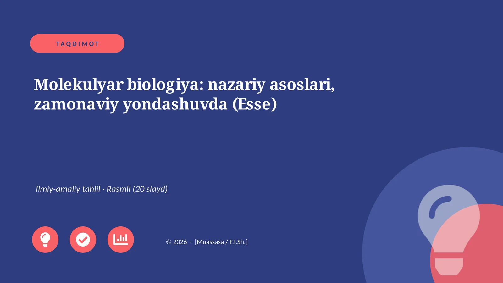Molekulyar biologiya: nazariy asoslari, zamonaviy yondashuvda (Esse)