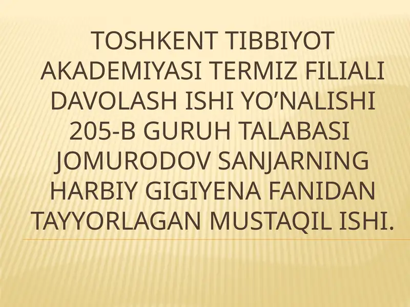 Tabellaviy so'rovnomalar. Suvlar parametrlarining O'rganilishi