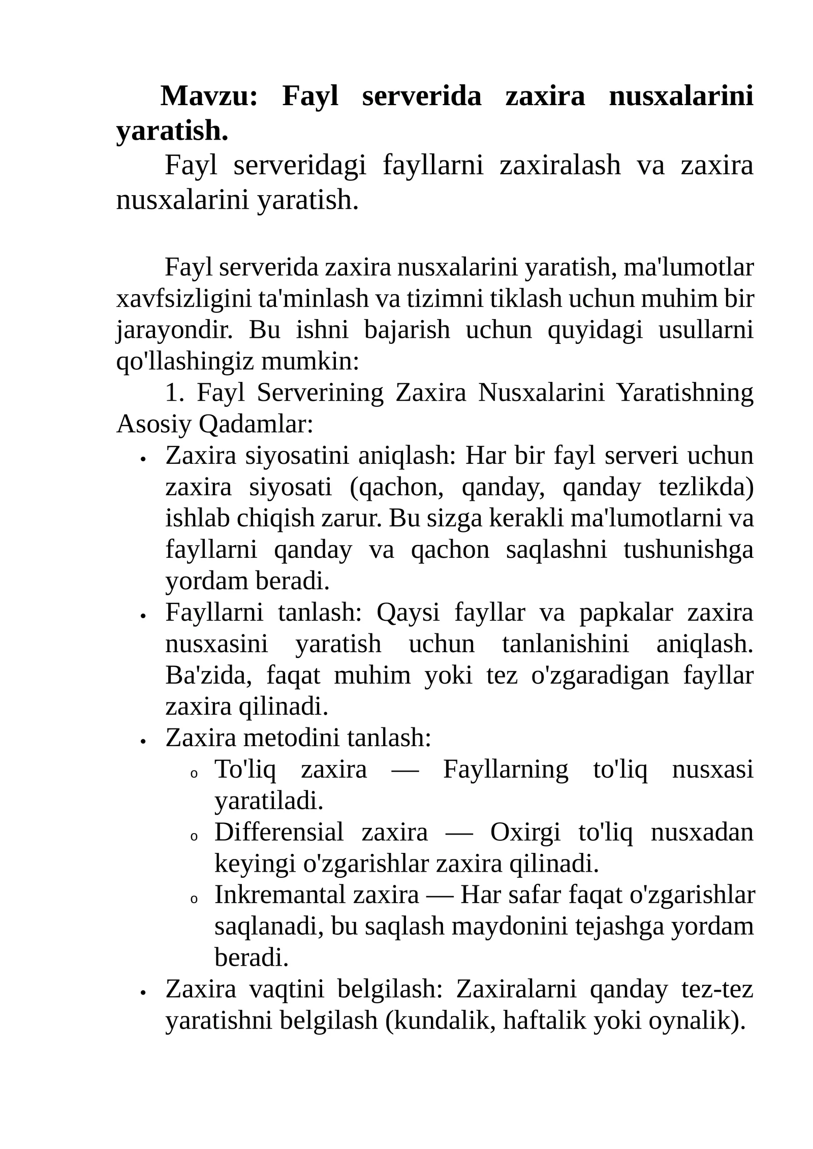 Fayl serverida zaxira nusxalarini yaratish