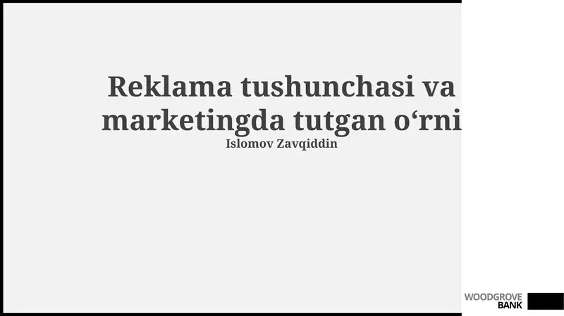 Reklama tushunchasi va marketingda tutgan oʻrni