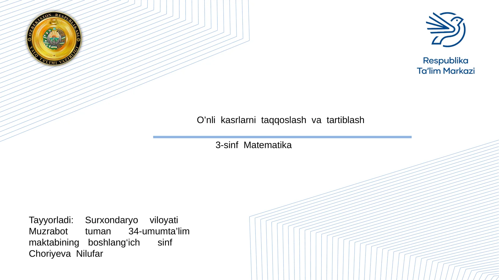 3-sinf Matematika Taqqoslash va tartiblash