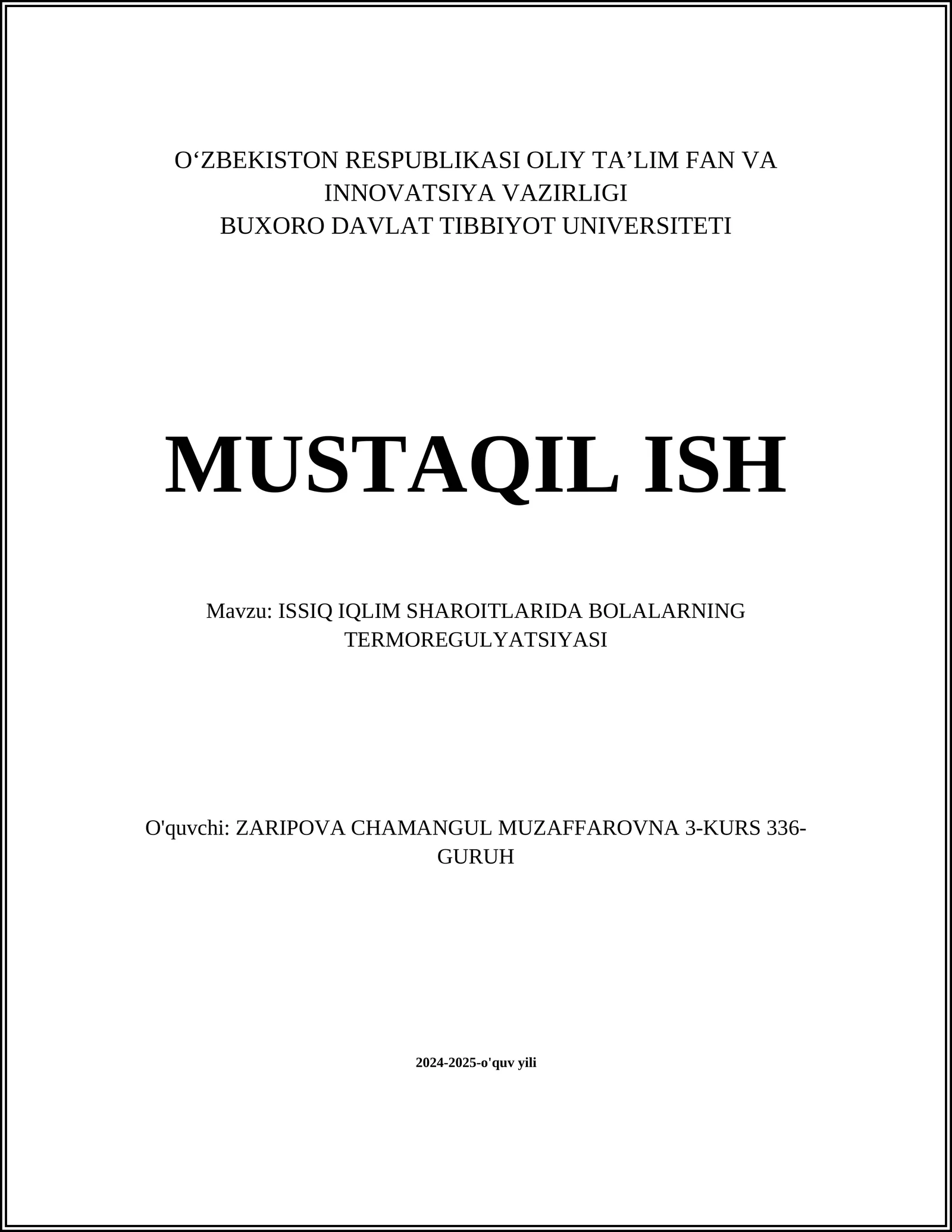 ISSIQ IQLIM SHAROITLARIDA BOLALARNING TERMOREGULYATSIYASI