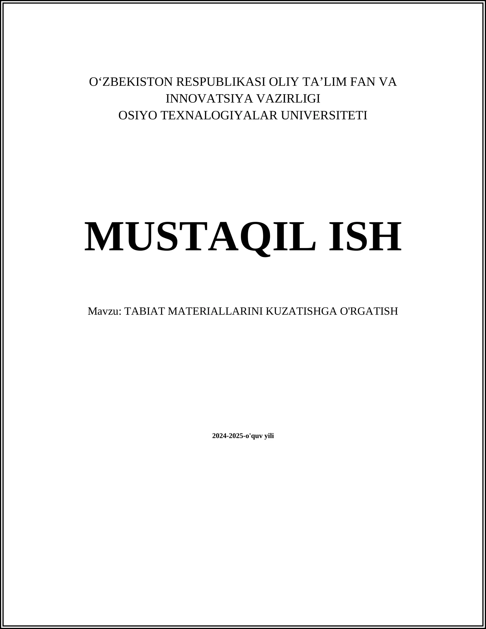 TABIAT MATERIALLARINI KUZATISHGA O'RGATISH