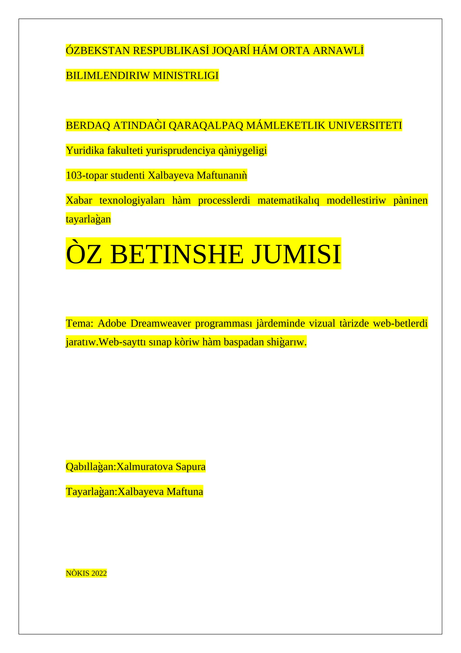 Adobe Dreamweaver dasturi jarayonida vizual ta'rizda veb-saytlarni yaratish