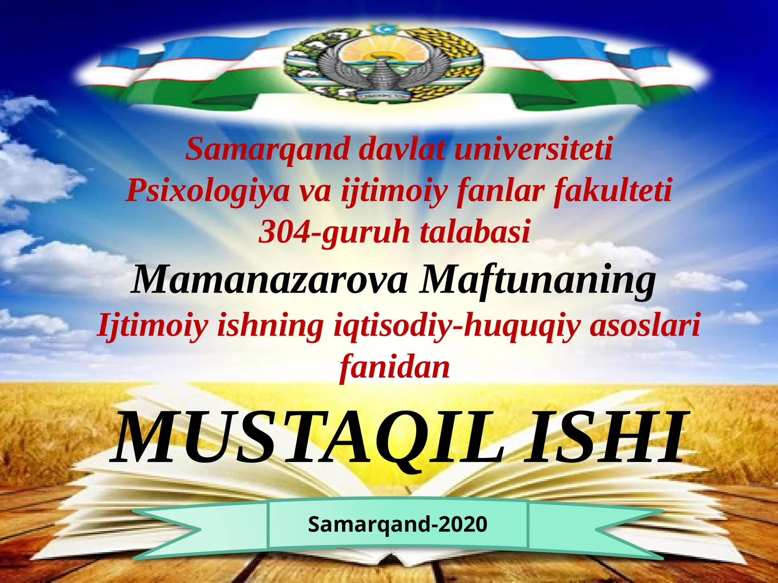 Ijtimoiy ishning iqtisodiy-huquqiy asoslari