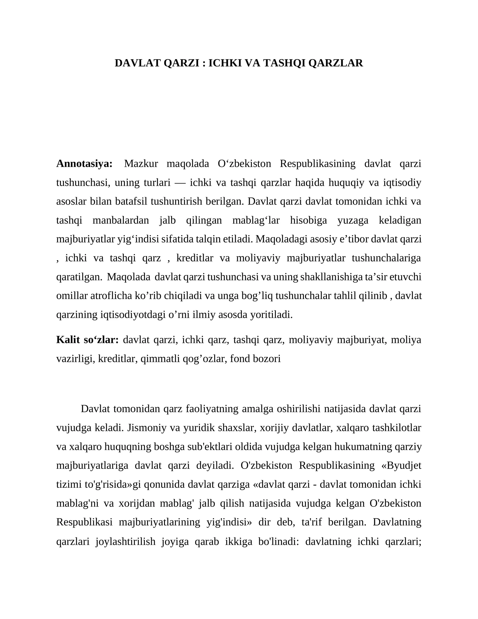 Davlat Qarzi: Ichki va Tashqi Qarzlar
