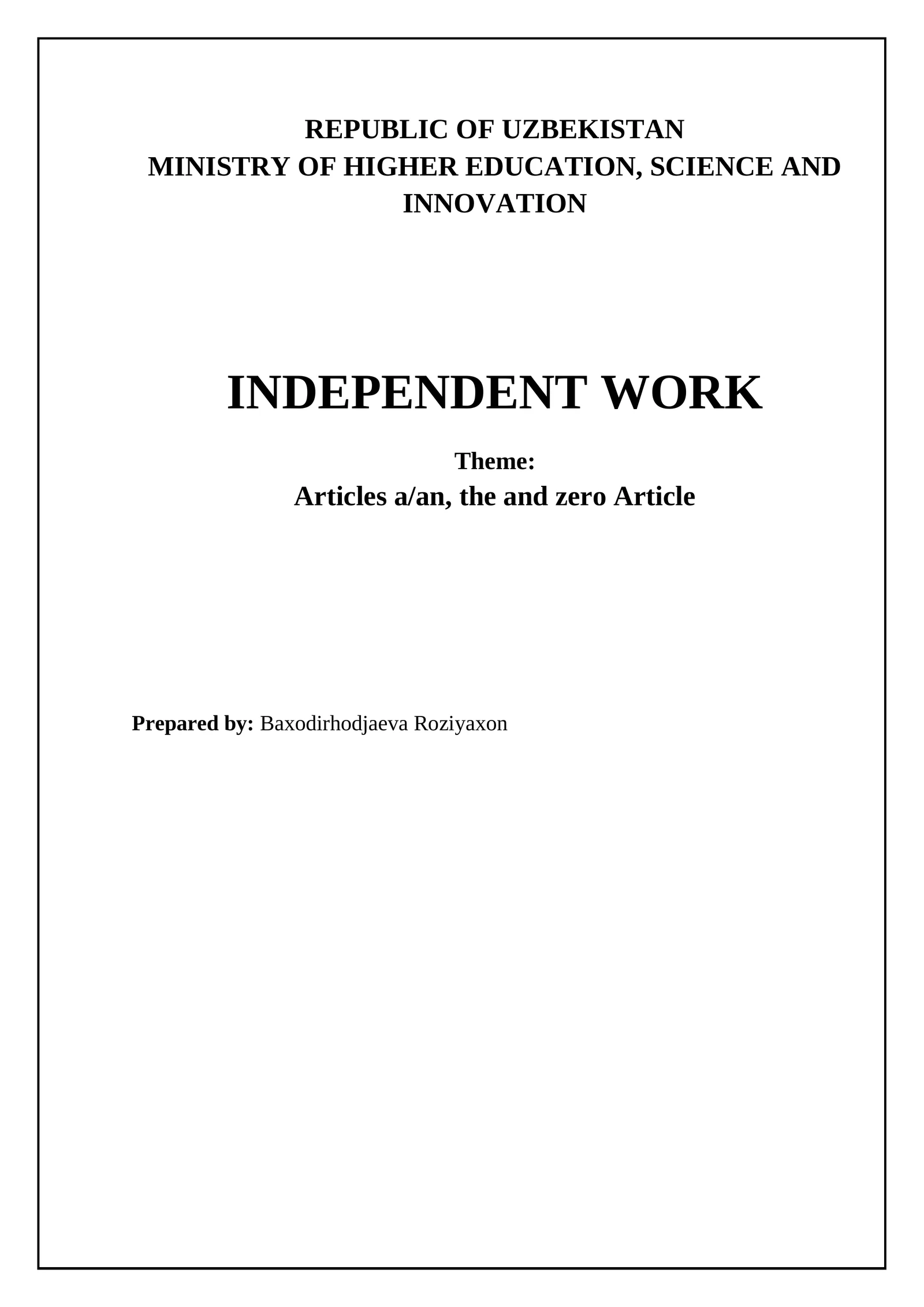 Articles a/an, the and zero Article