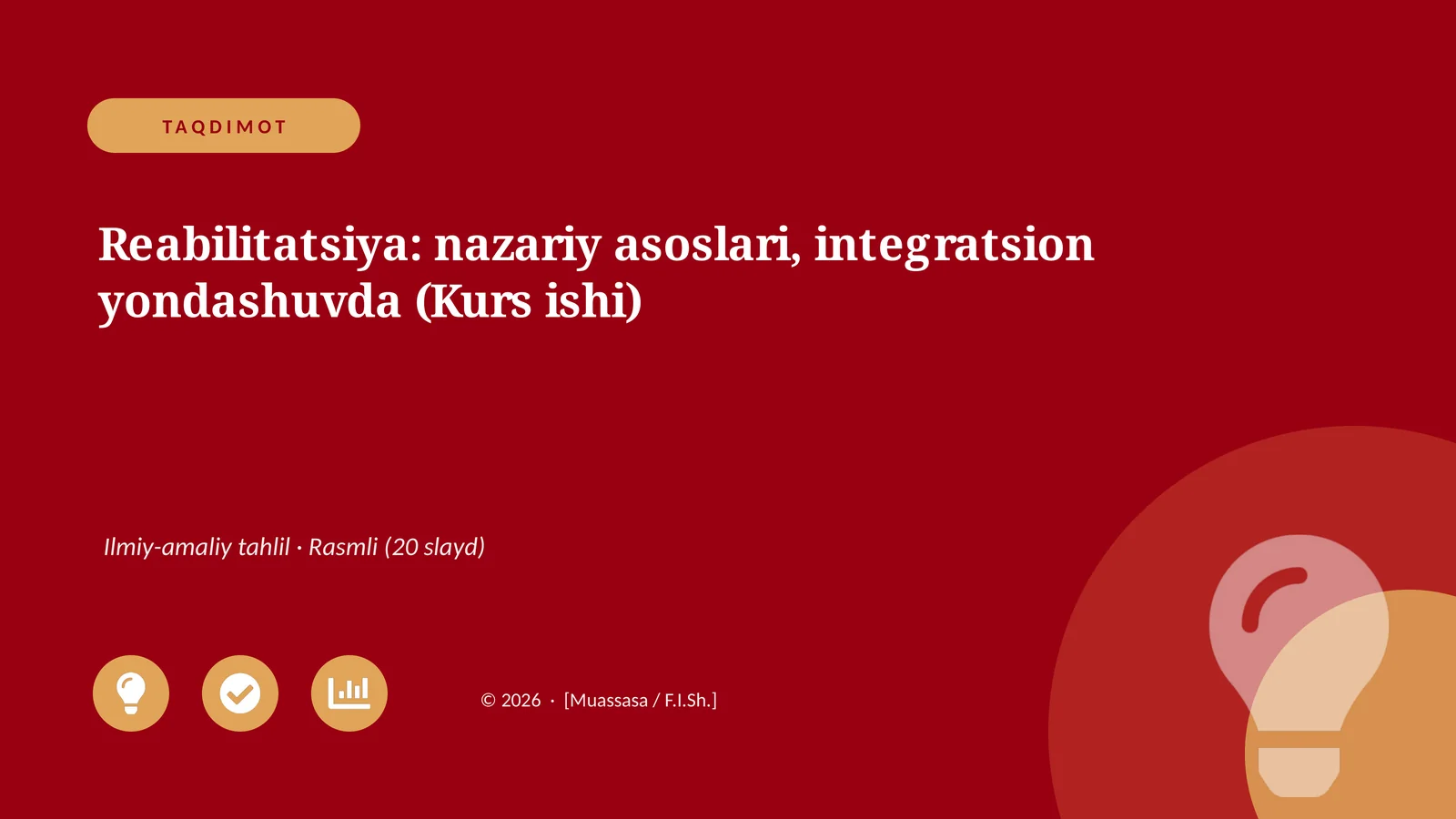 Reabilitatsiya: nazariy asoslari, integratsion yondashuvda (Kurs ishi)