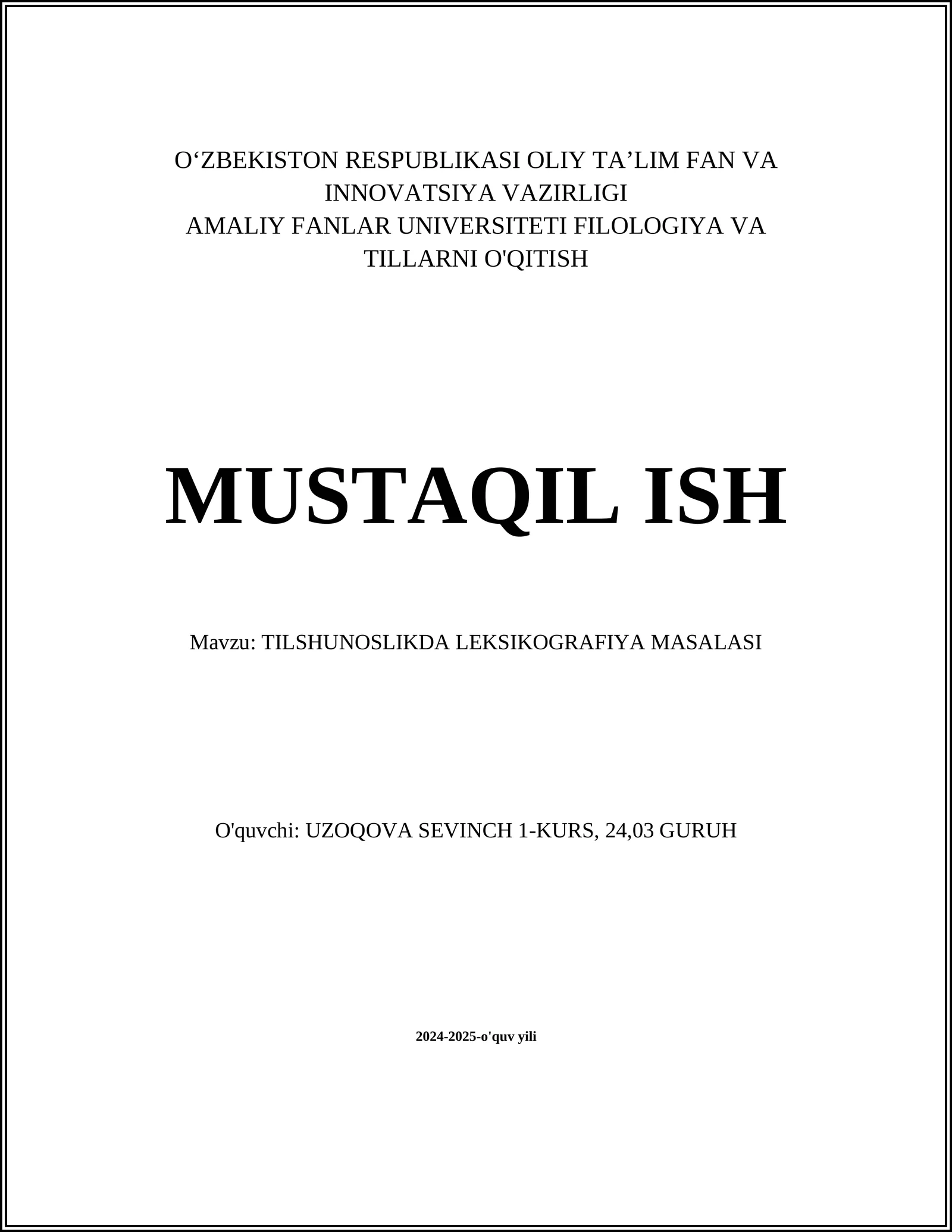 TILSHUNOSLIKDA LEKSIKOGRAFIYA MASALASI