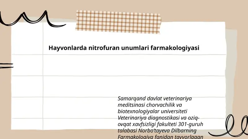 Hayvonlarda nitrofuran unumlari farmakologiyasi