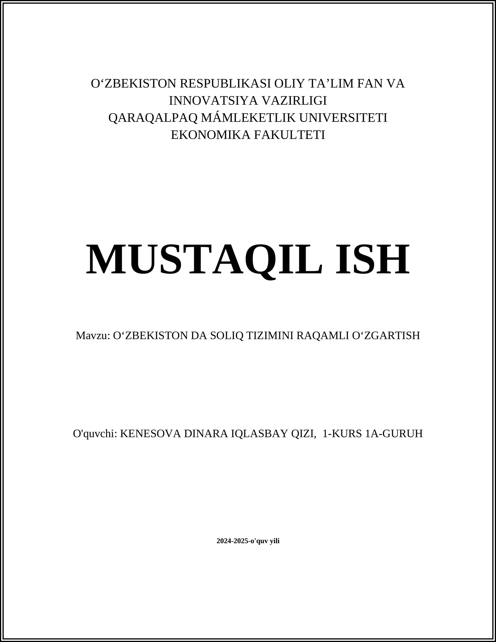 OʻZBEKISTON DA SOLIQ TIZIMINI RAQAMLI OʻZGARTISH