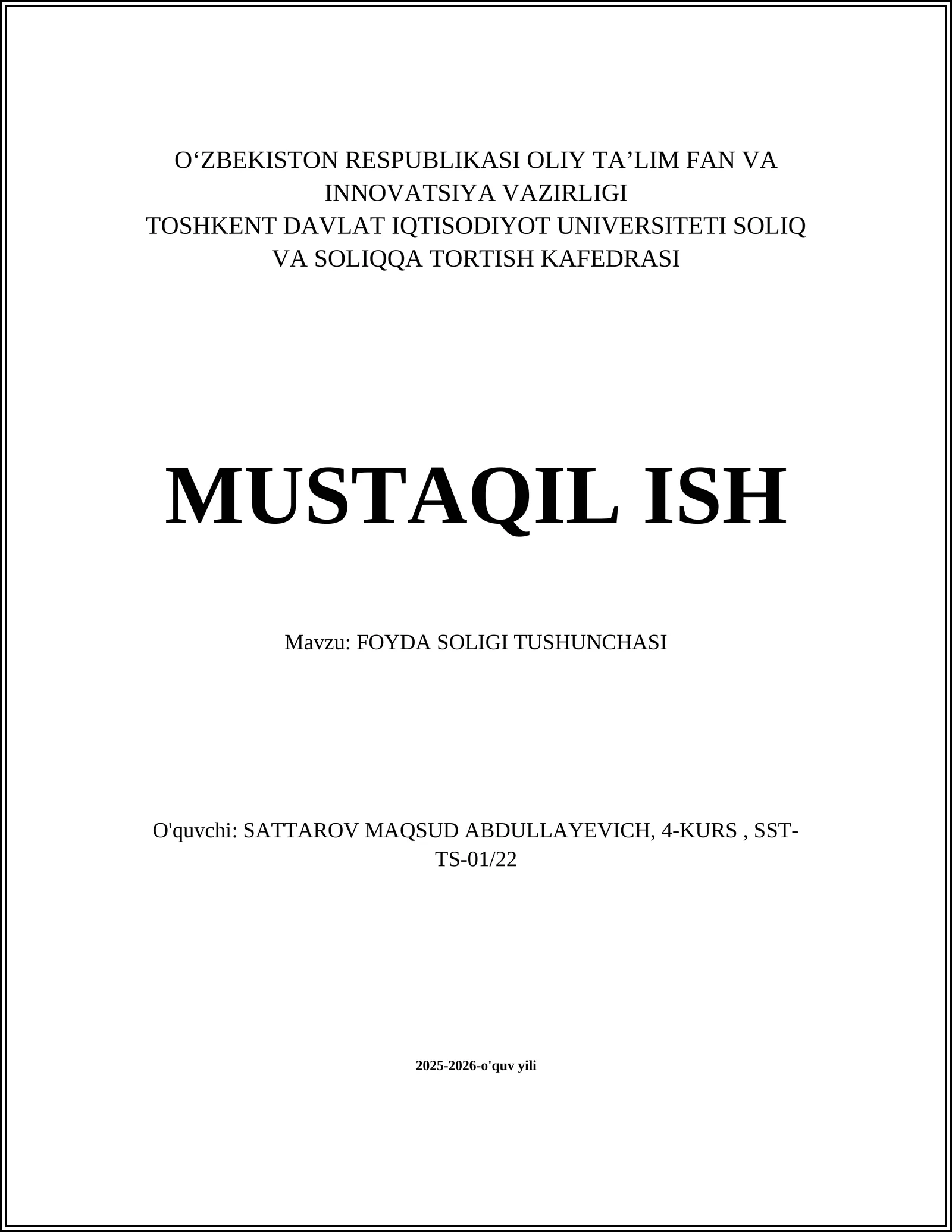 FOYDA SOLIGI TUSHUNCHASI