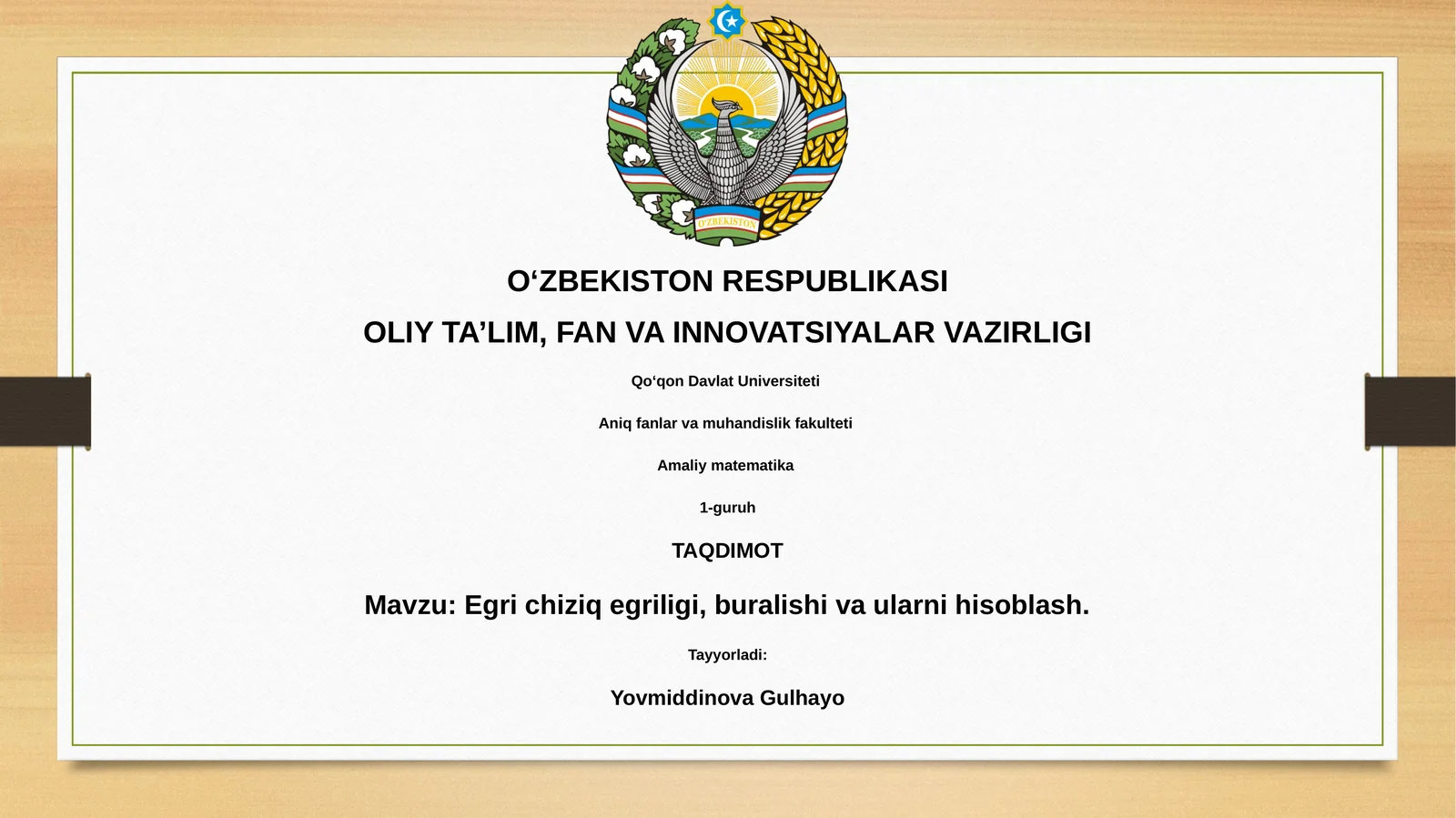 Egri chiziq egriligi, buralishi va ularni hisoblash