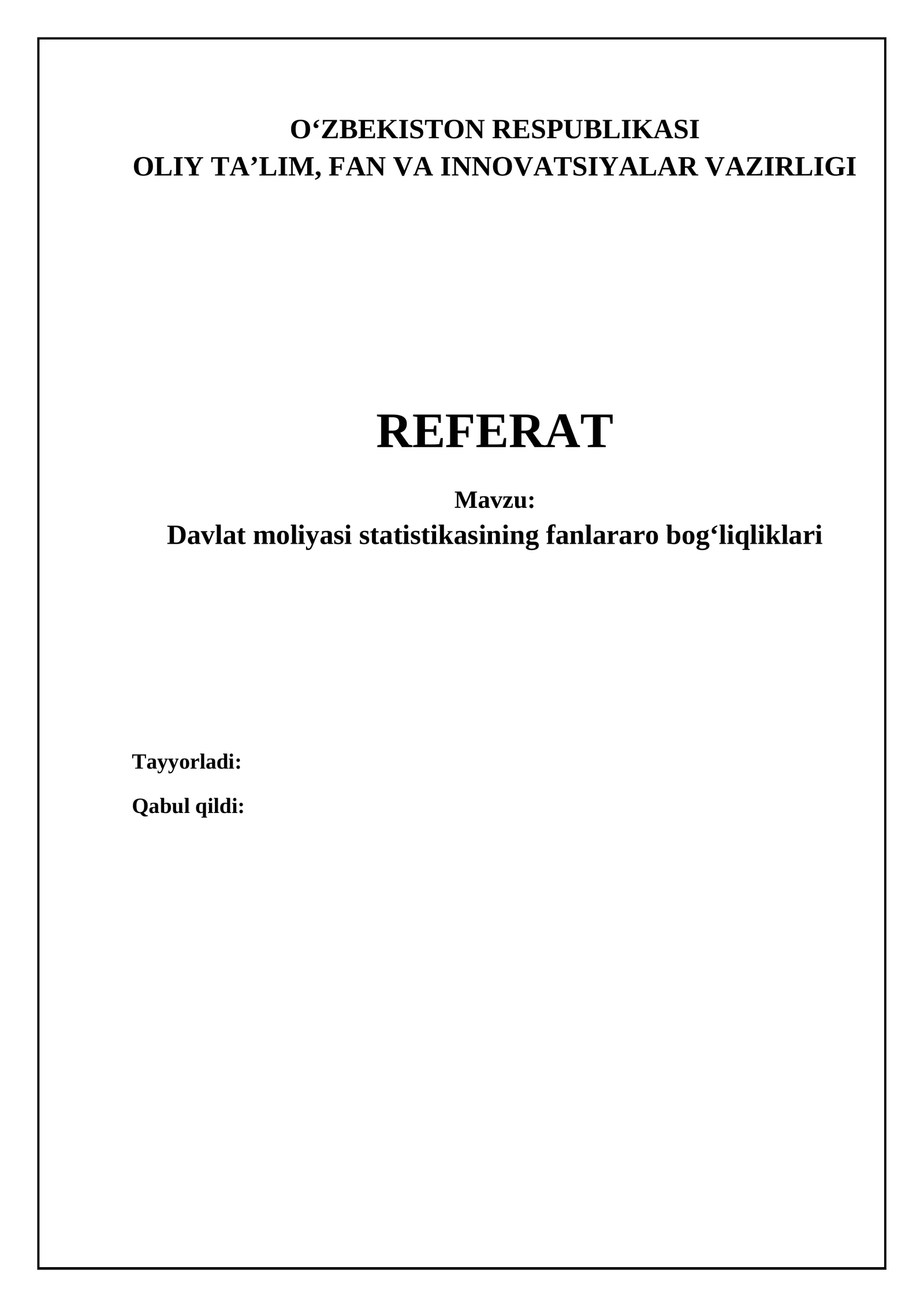 Davlat moliyasi statistikasining fanlararo bogʻliqliklari