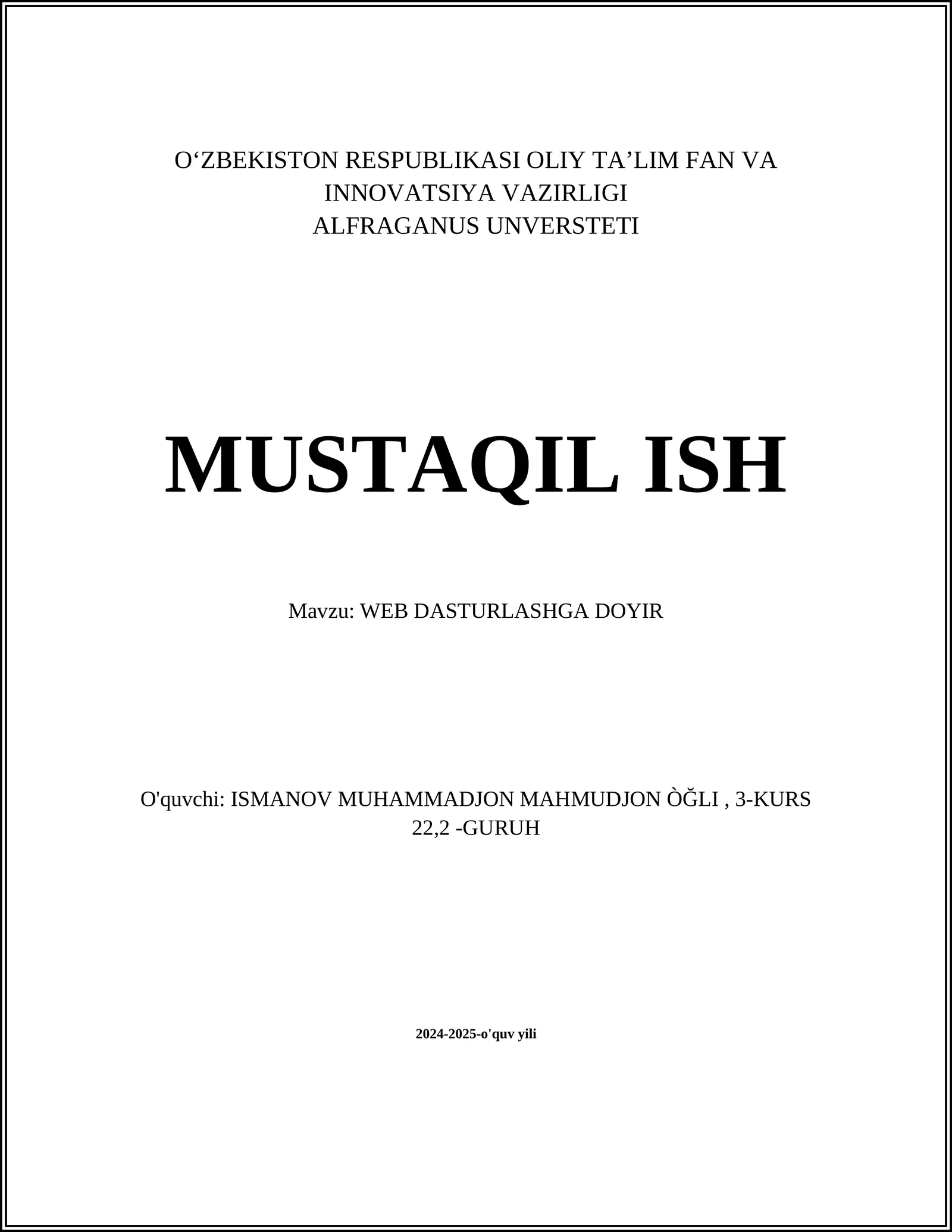 WEB DASTURLASHGA DOYIR