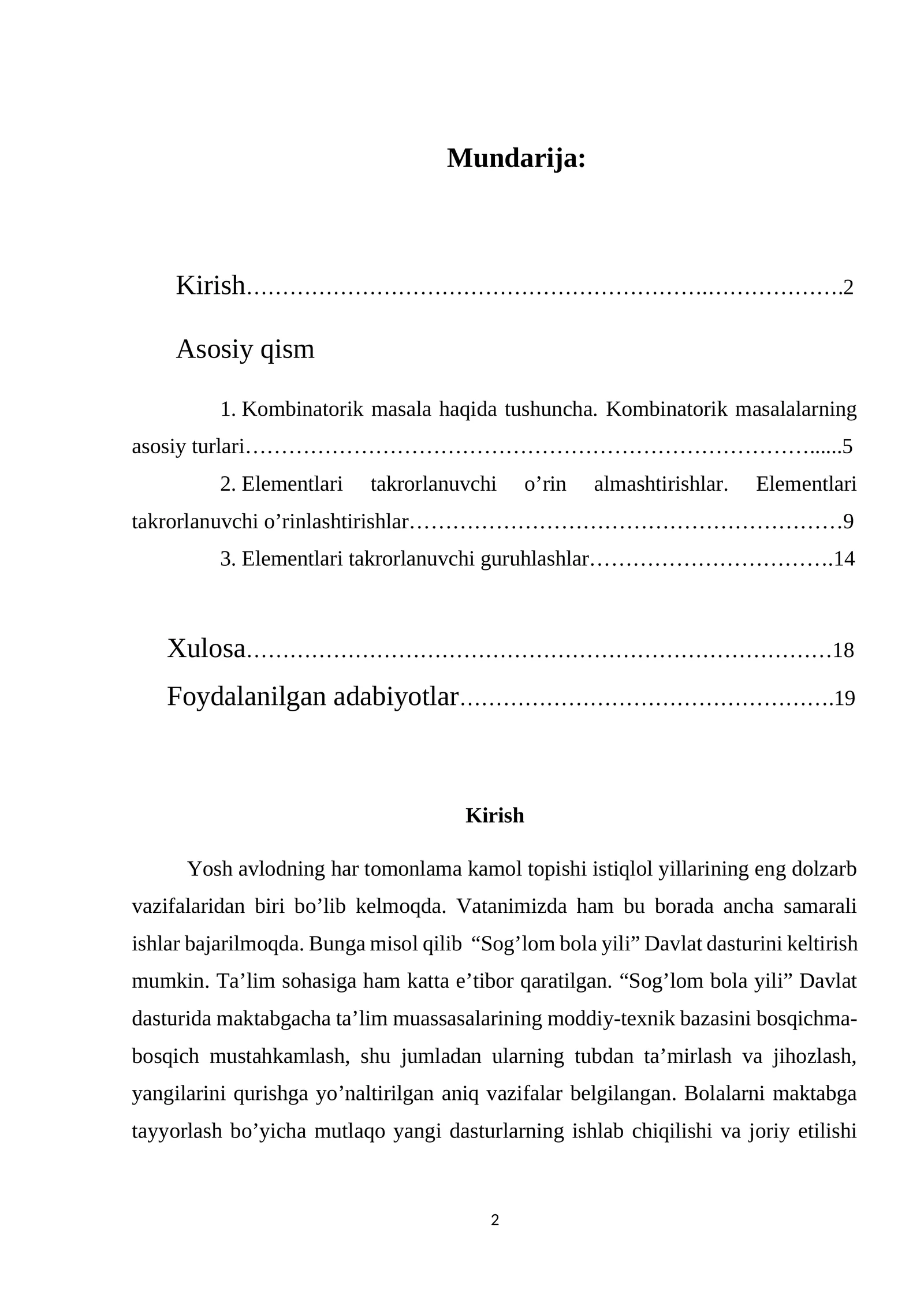 Elementlari takrorlanuvchi guruhlashlar