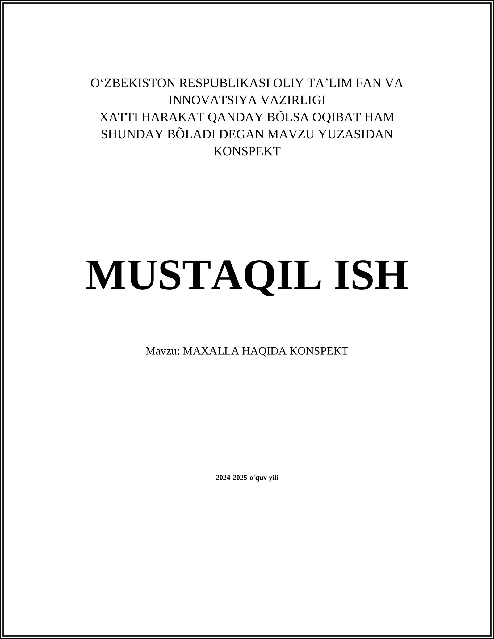 MAXALLA HAQIDA KONSPEKT