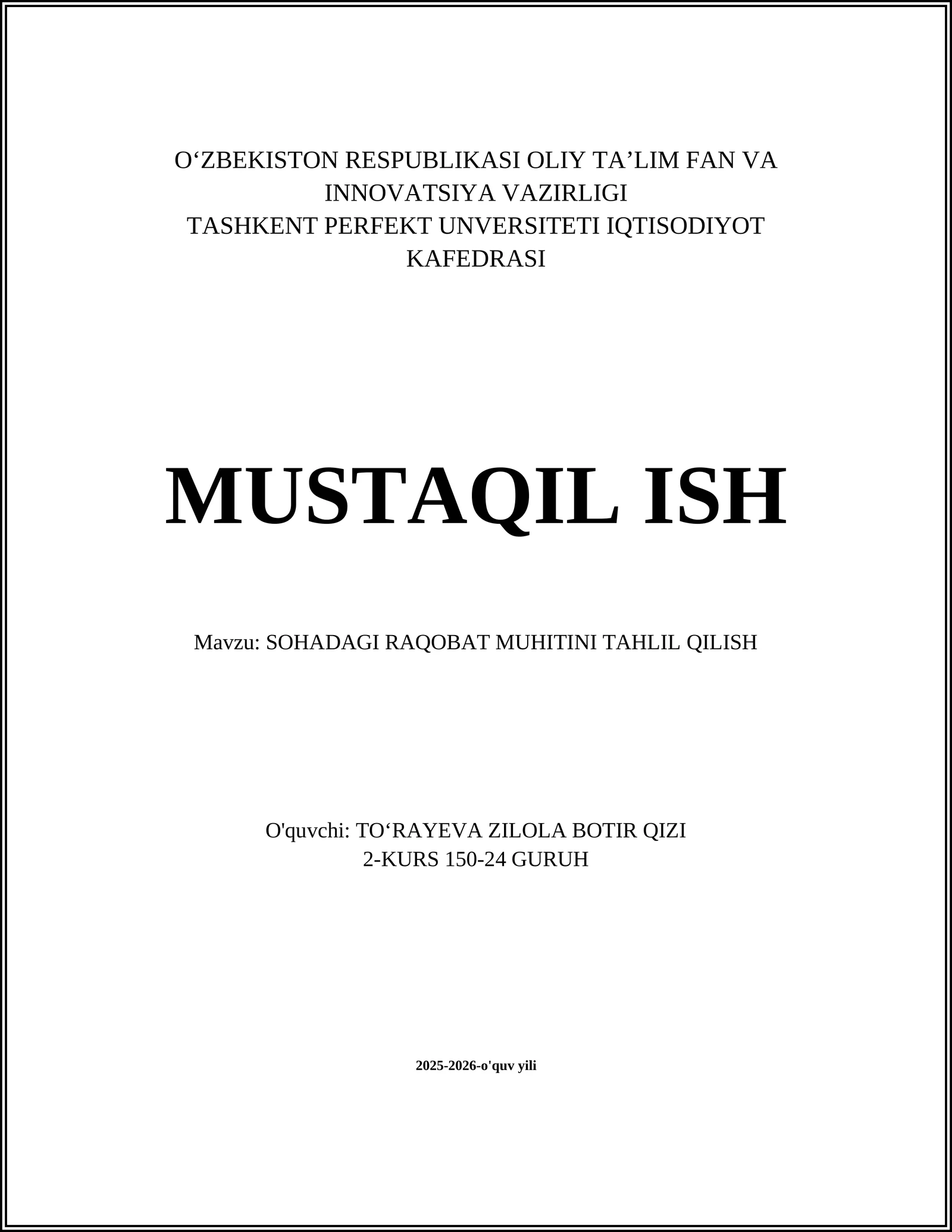 SOHADAGI RAQOBAT MUHITINI TAHLIL QILISH