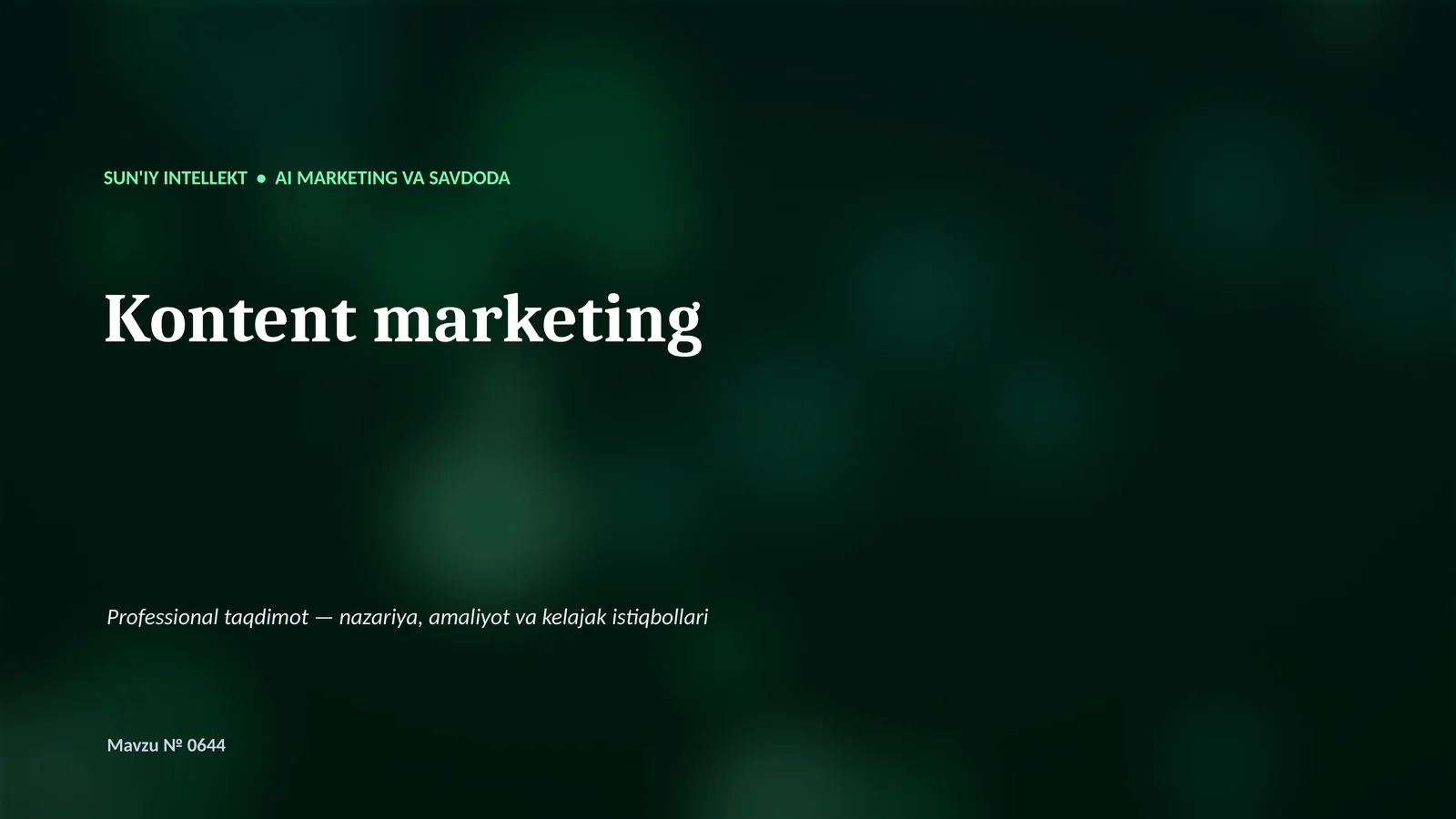 SUN'IY INTELLEKT • AI MARKETING VA SAVDODA