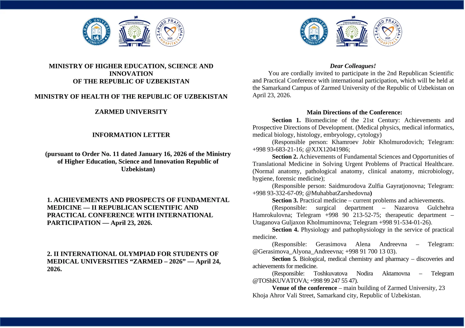ACHIEVEMENTS AND PROSPECTS OF FUNDAMENTAL MEDICINE — II REPUBLICAN SCIENTIFIC AND PRACTICAL CONFERENCE