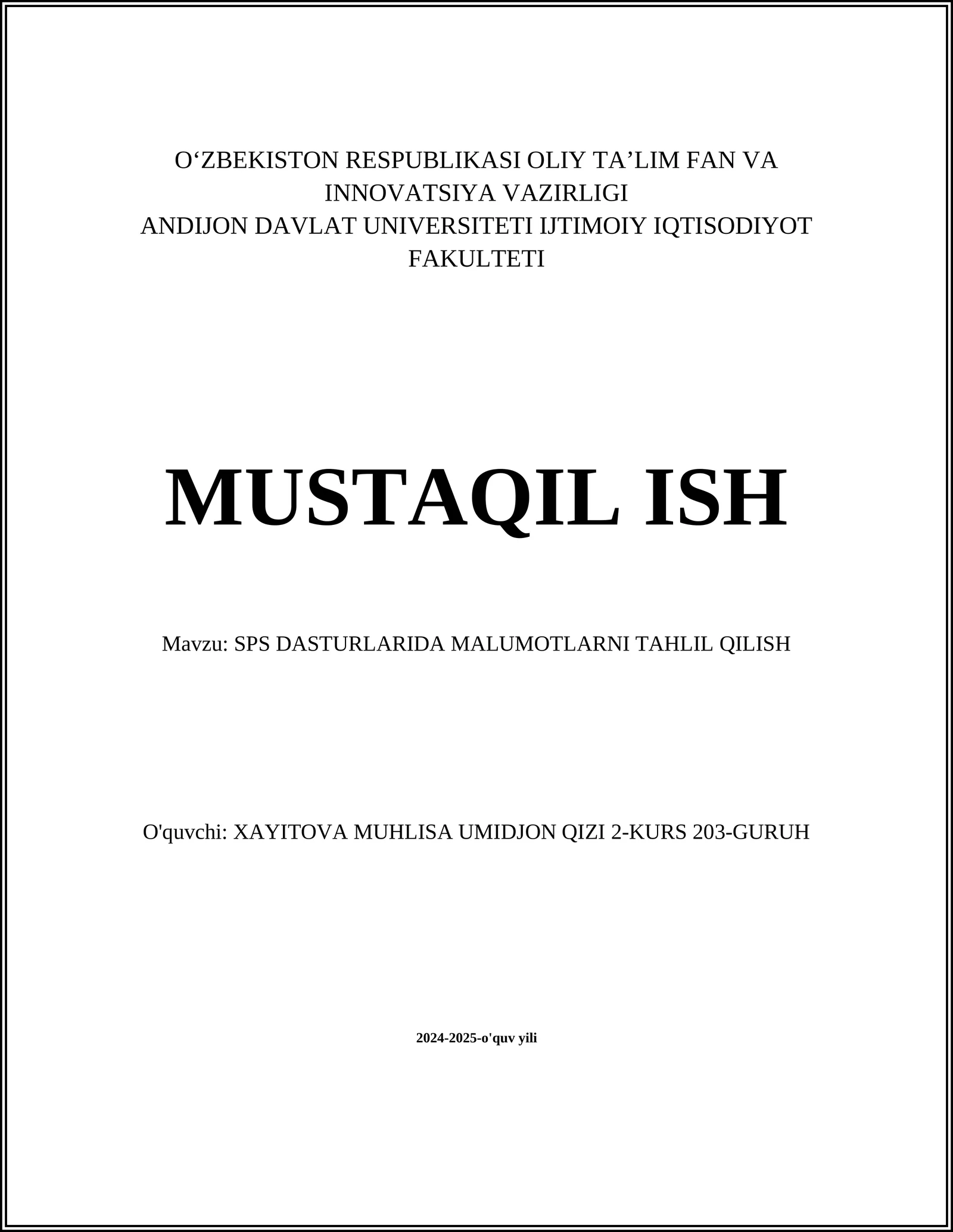 SPS DASTURLARIDA MALUMOTLARNI TAHLIL QILISH