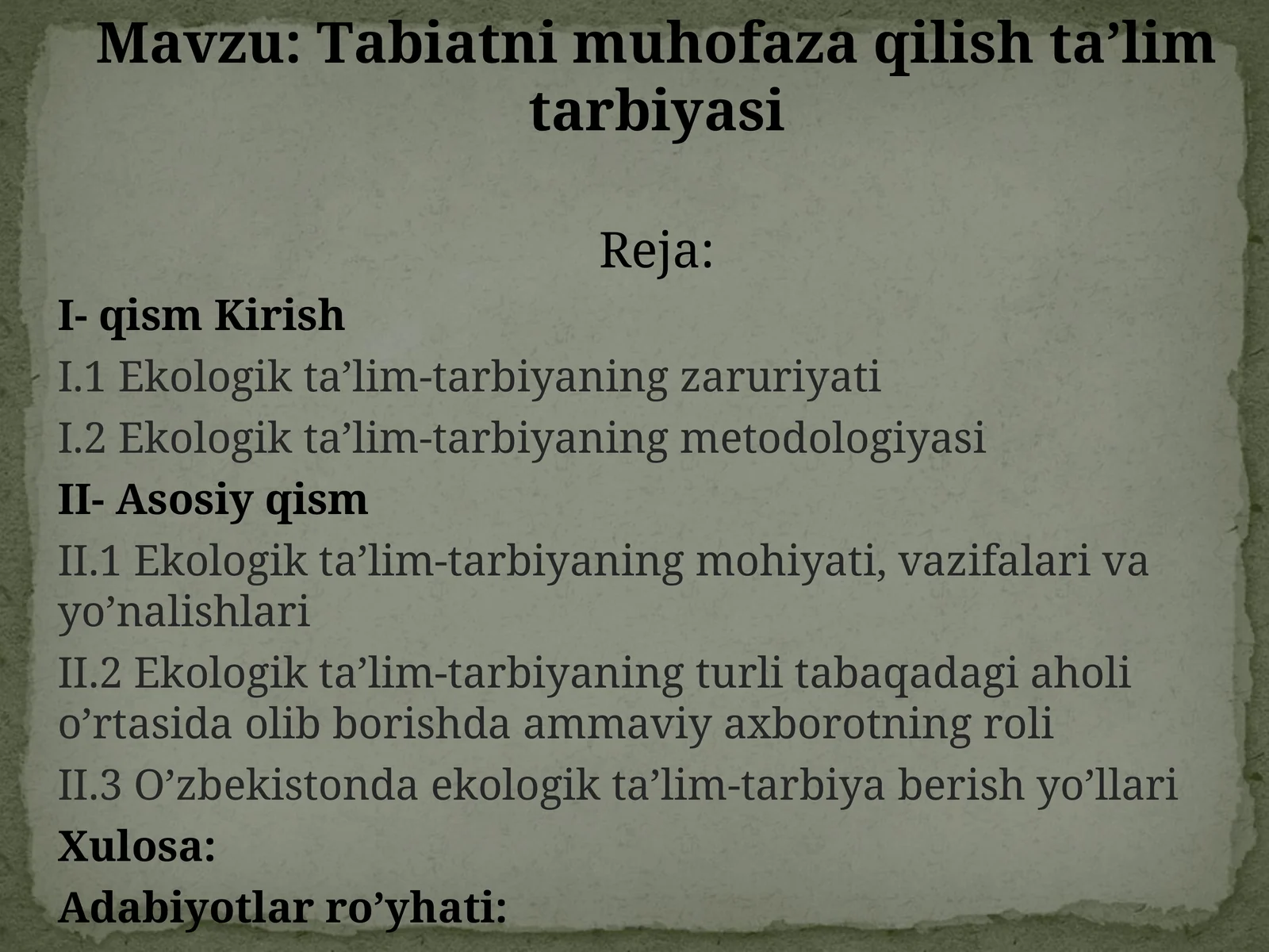 Tabiatni muhofaza qilish ta’lim tarbiyasi