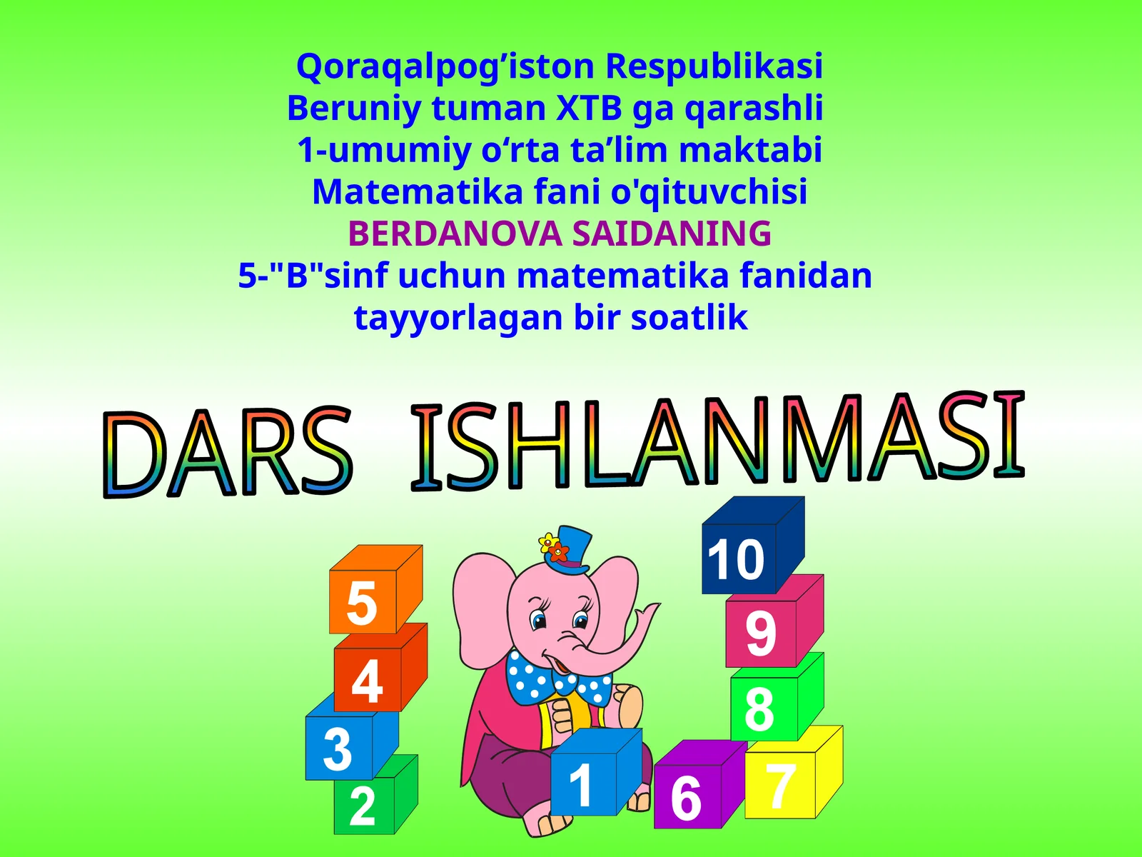 5-sinf Matematika fanidan Parallel va perpendikular to'g'ri chiziqlar ochiq dars ishlanma