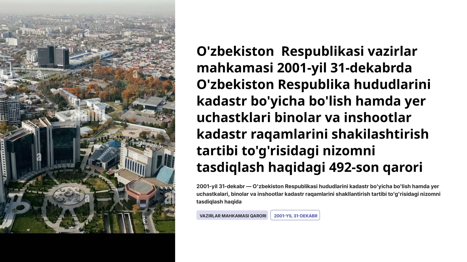 O'zbekiston Respublikasi vazirlar mahkamasi 2001-yil 31-dekabrda nizomni tasdiqlash haqida