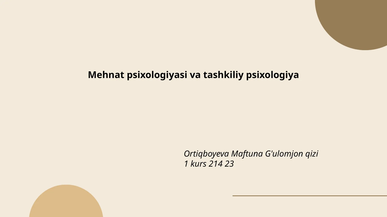 Mehnat psixologiyasi va tashkiliy psixologiya