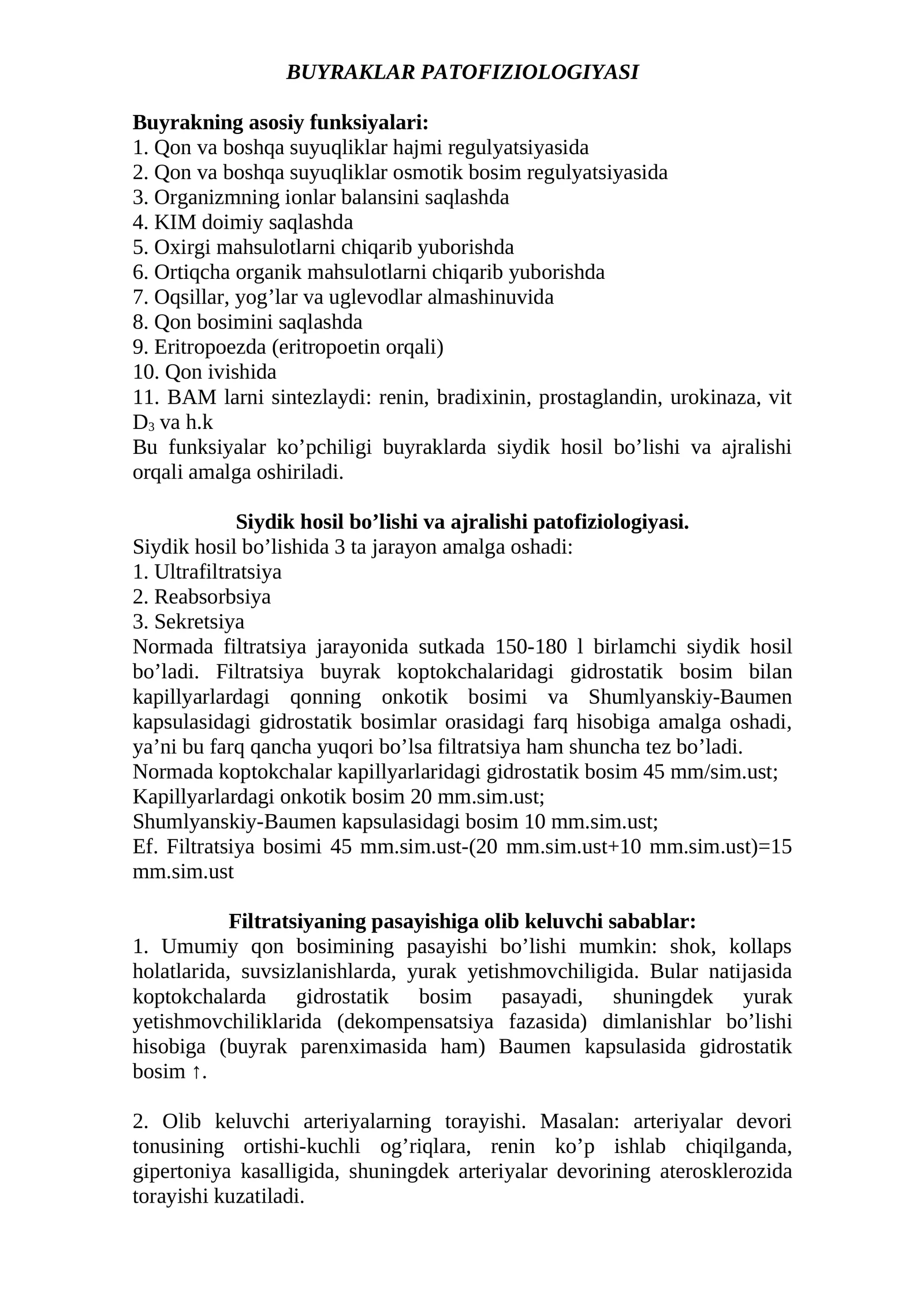 BUYRAKLAR PATOFIZIOLOGIYASI