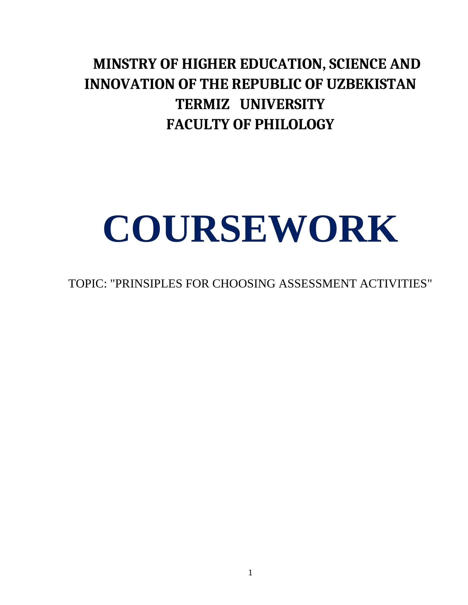 Coursework "Principles for Choosing Assessment Activities"
