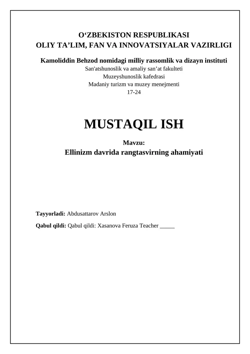 Ellinizm davrida rangtasvirning ahamiyati