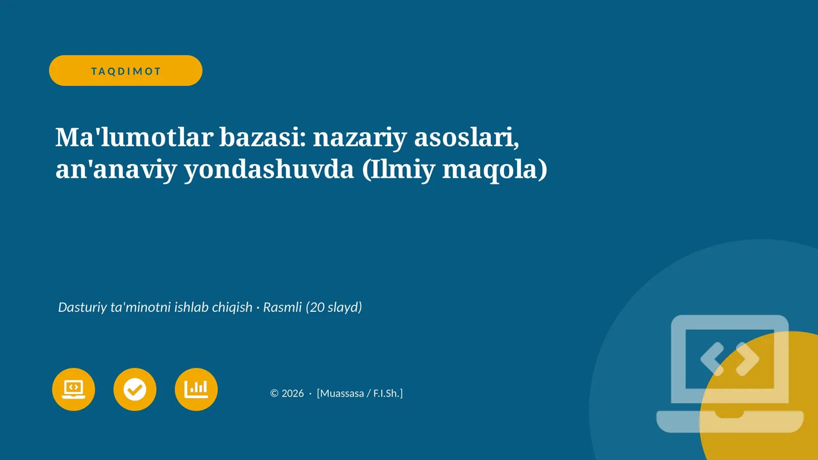 Ma'lumotlar bazasi: nazariy asoslari, an'anaviy yondashuvda (Ilmiy maqola)