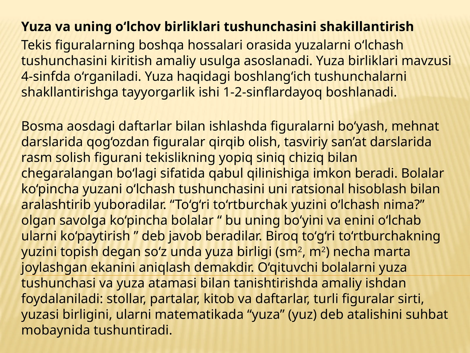 Yuzava uni xon ringo‘lch birliklari tushunchasini shakllantirish