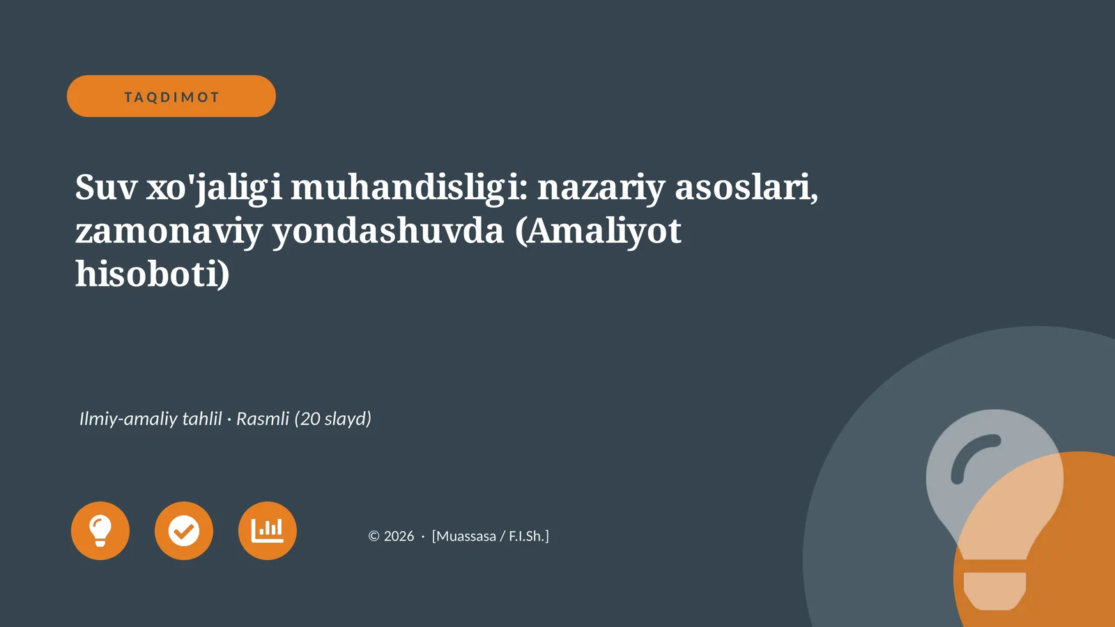 Suv xo'jaligi muhandisligi: nazariy asoslari, zamonaviy yondashuvda (Amaliyot hisoboti)