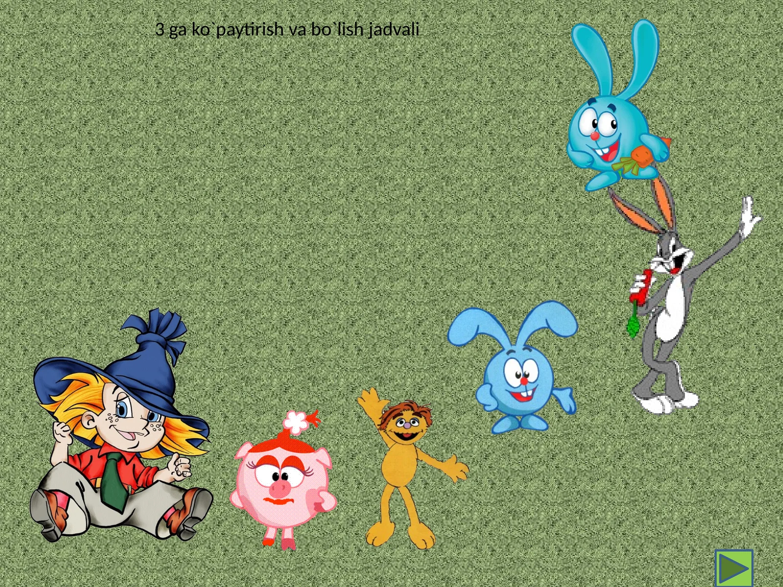 3 ga ko`paytirish va bo`lish jadvali