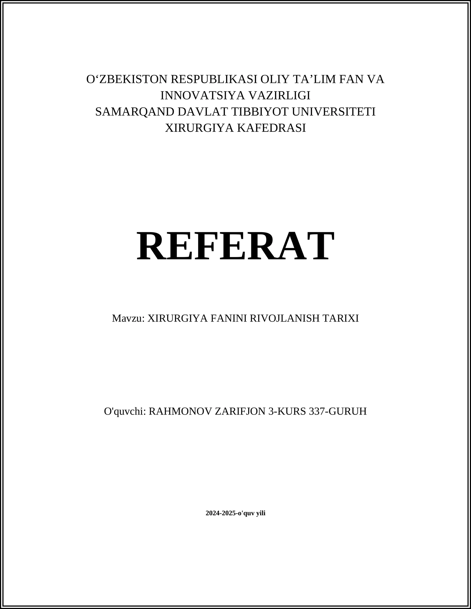 XIRURGIYA FANINI RIVOJLANISH TARIXI