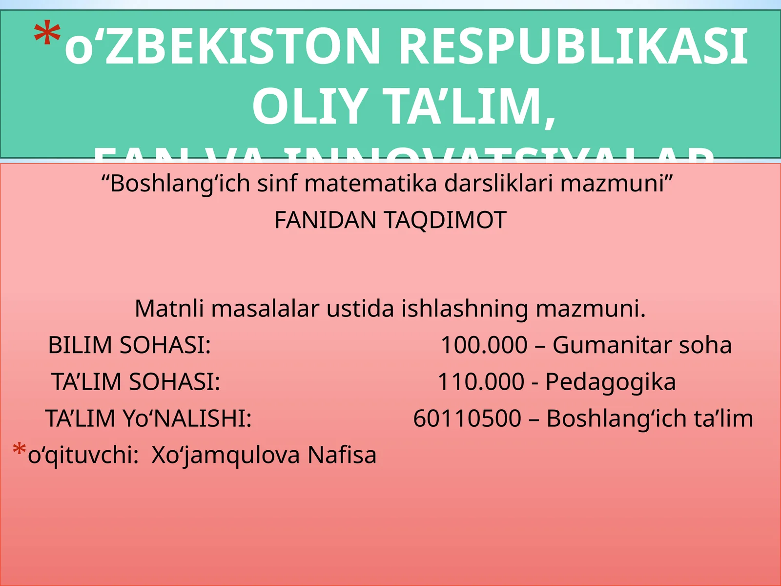 Boshlang‘ich sinf matematika darsliklari mazmuni