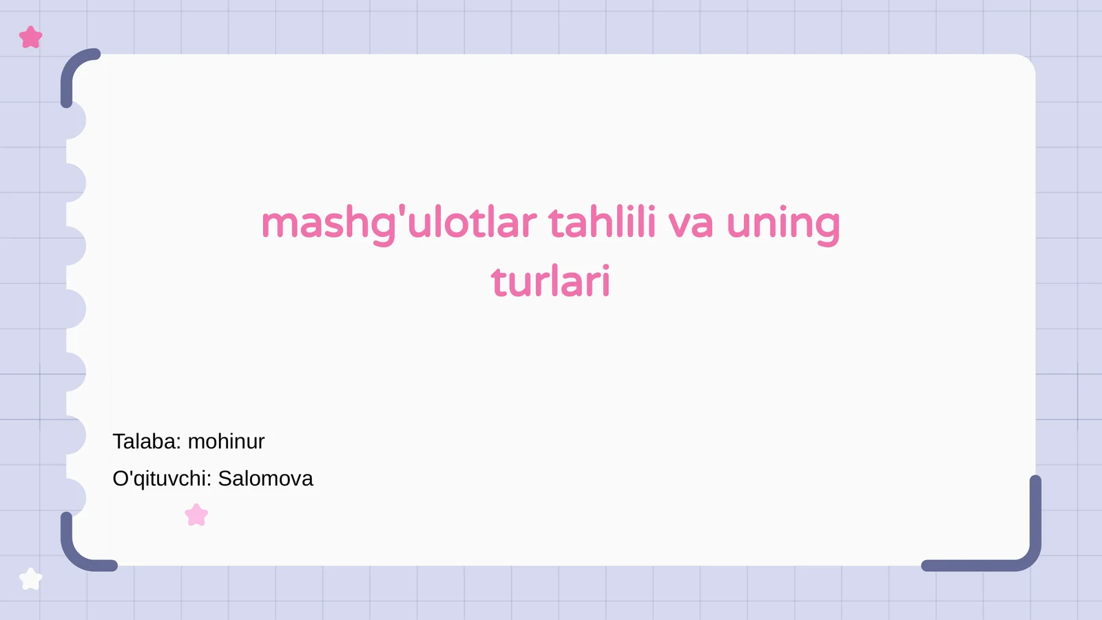 Mashg'ulotlar tahlili va uning turlari