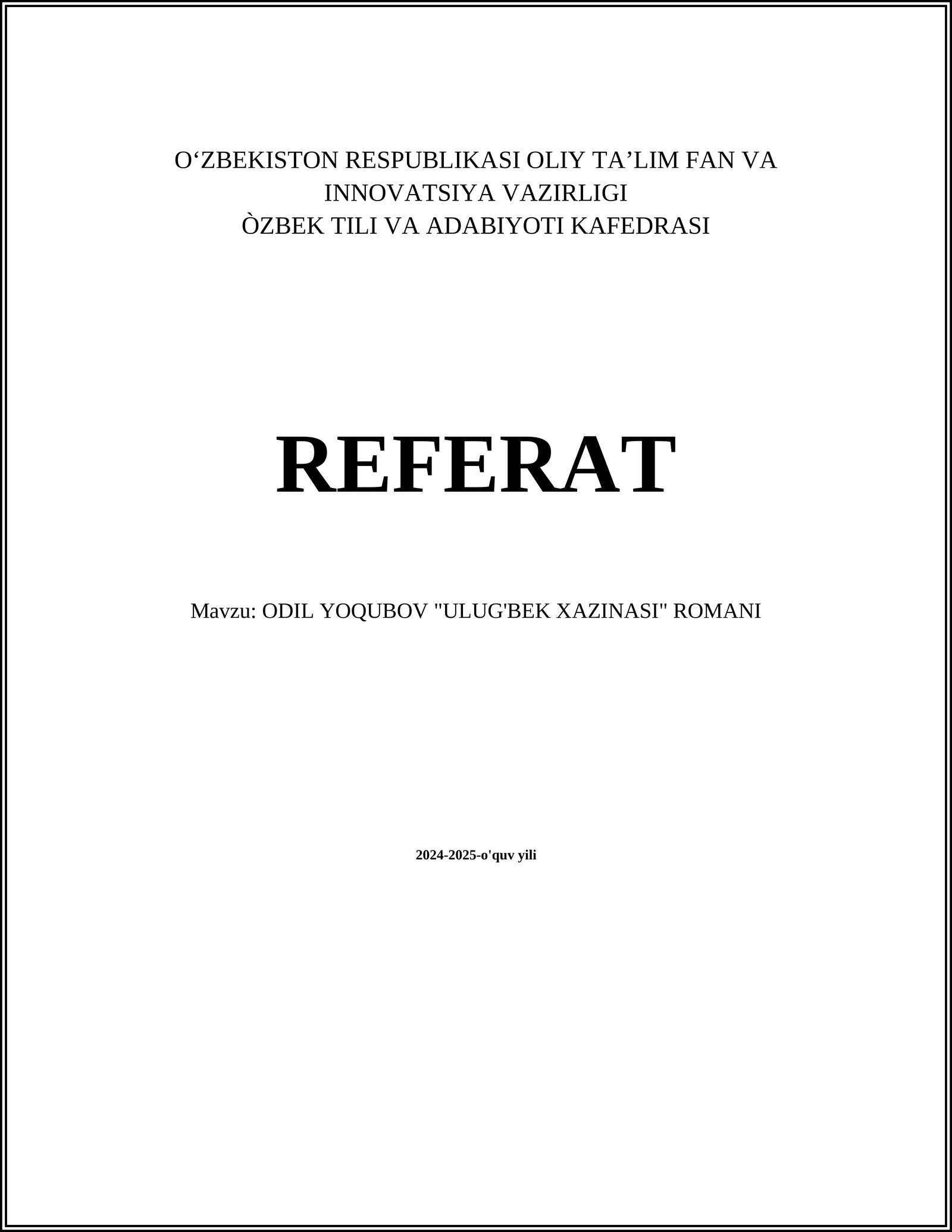 ODIL YOQUBOV "ULUG'BEK XAZINASI" ROMANI