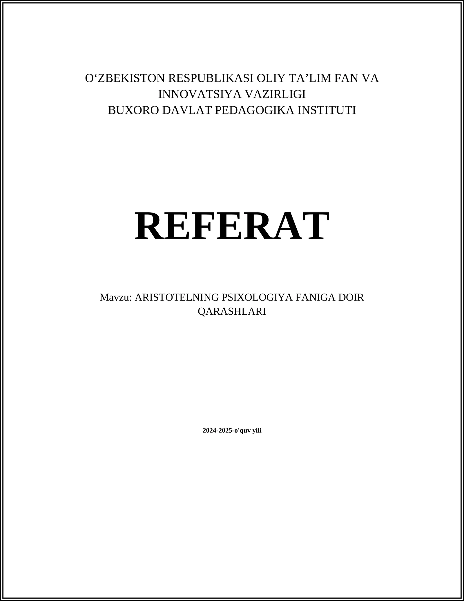 ARISTOTELNING PSIXOLOGIYA FANIGA DOIR QARASHLARI